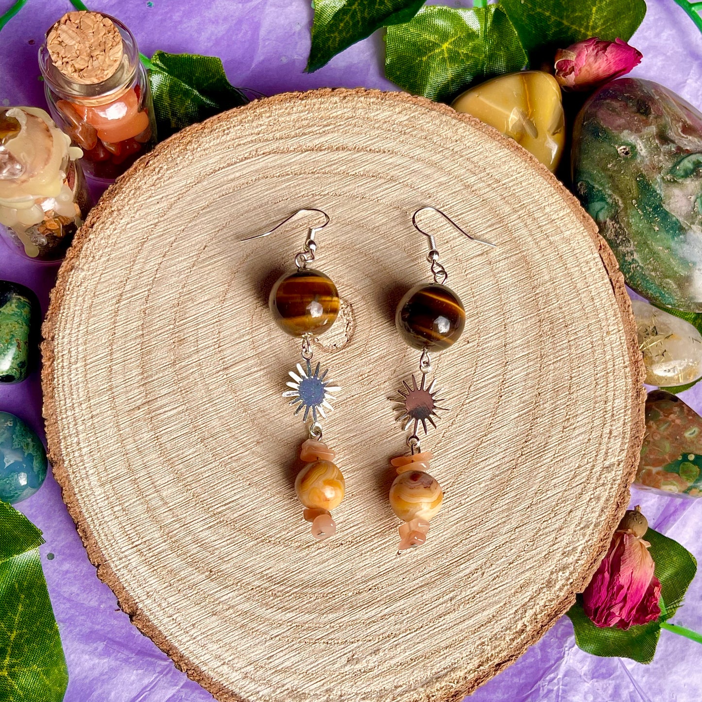 sun earrings on 925 hooks