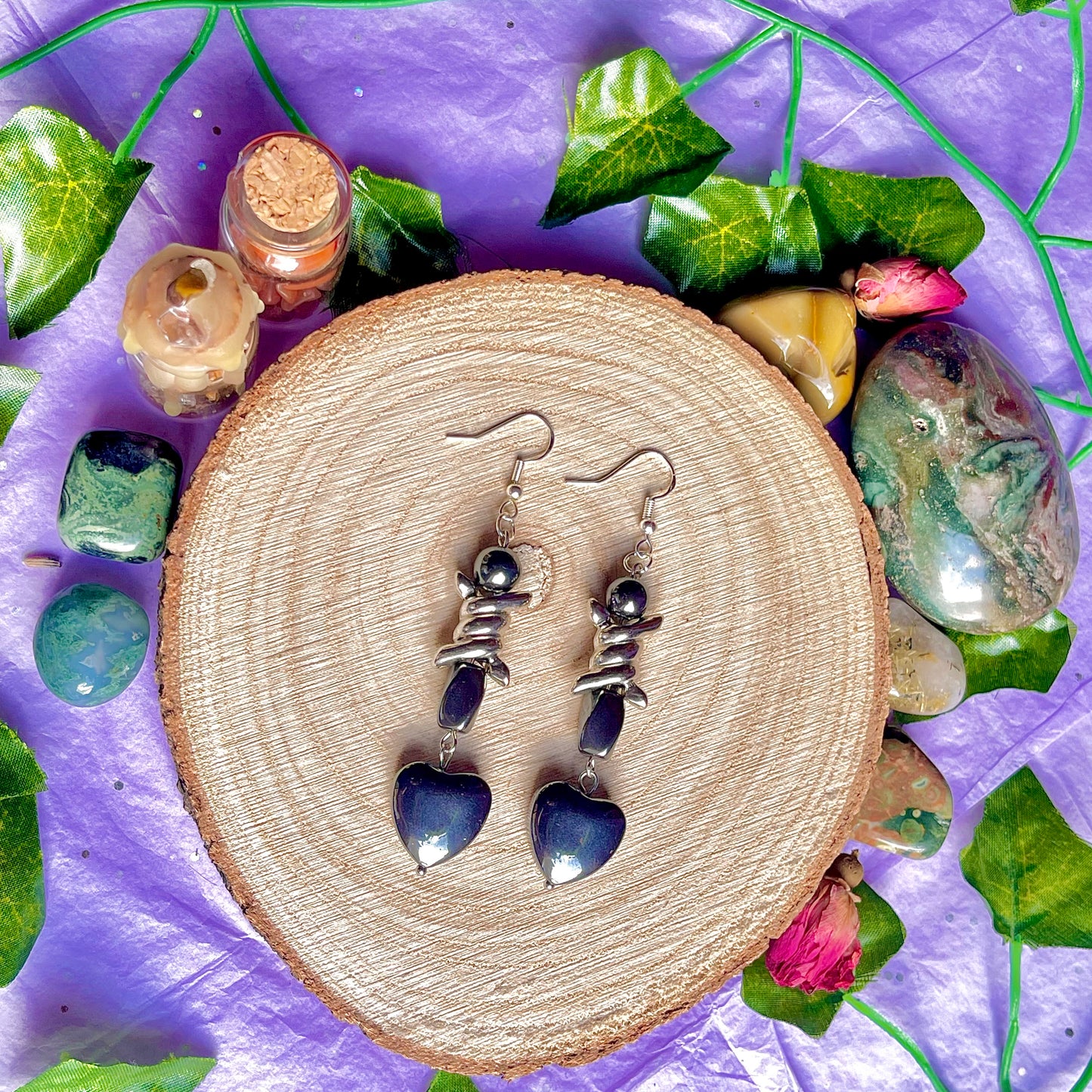 hematite wire earrings on 925 hooks