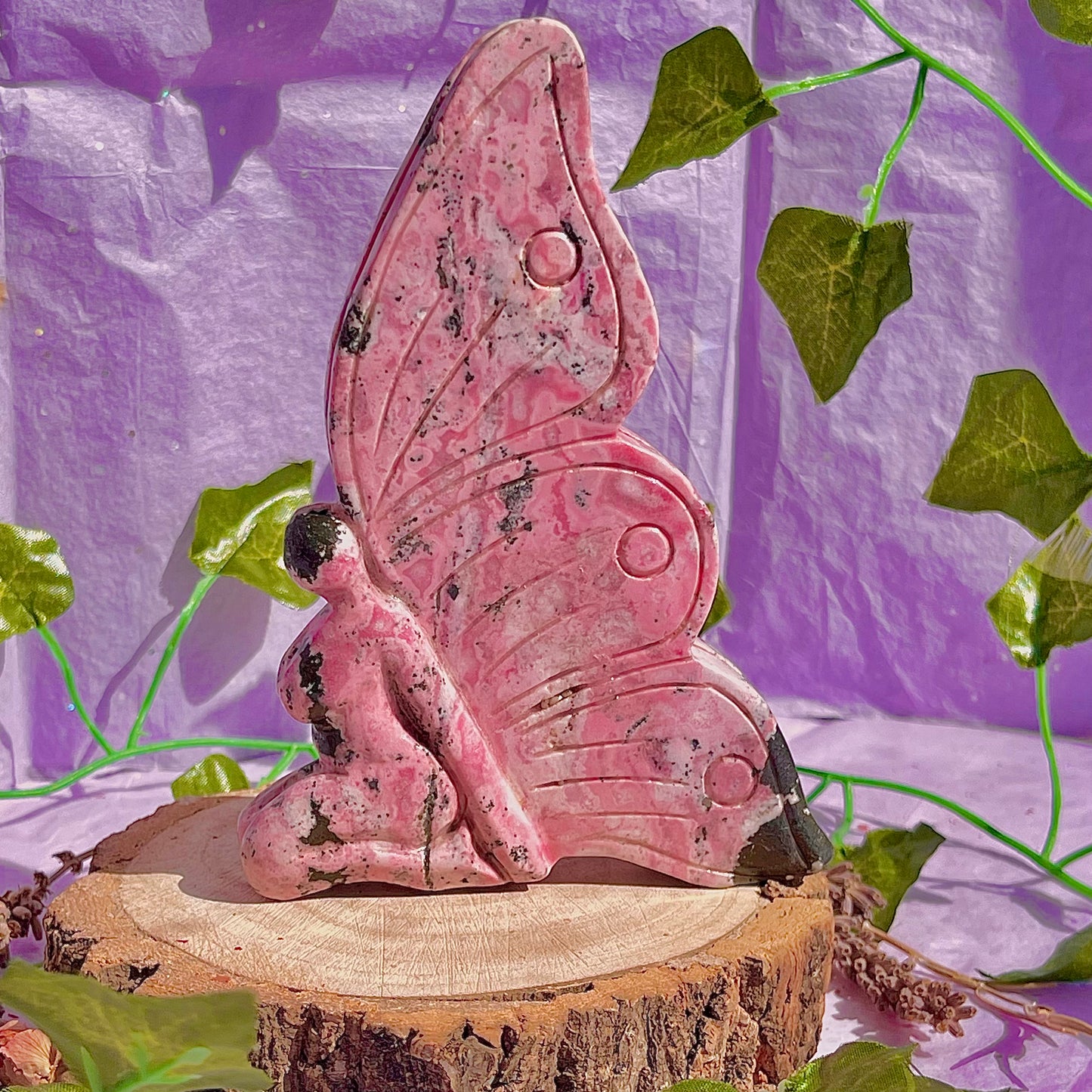 rhodonite fairy carving