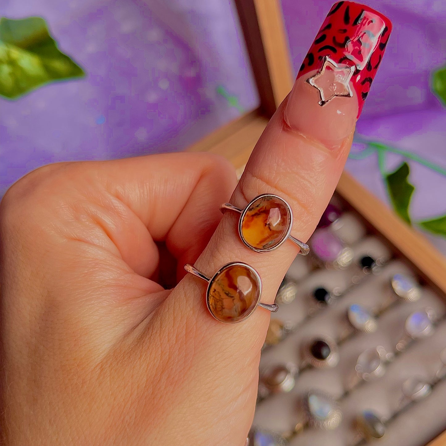 moss agate style A ~ 925 sterling silver adjustable rings / intuitively chosen