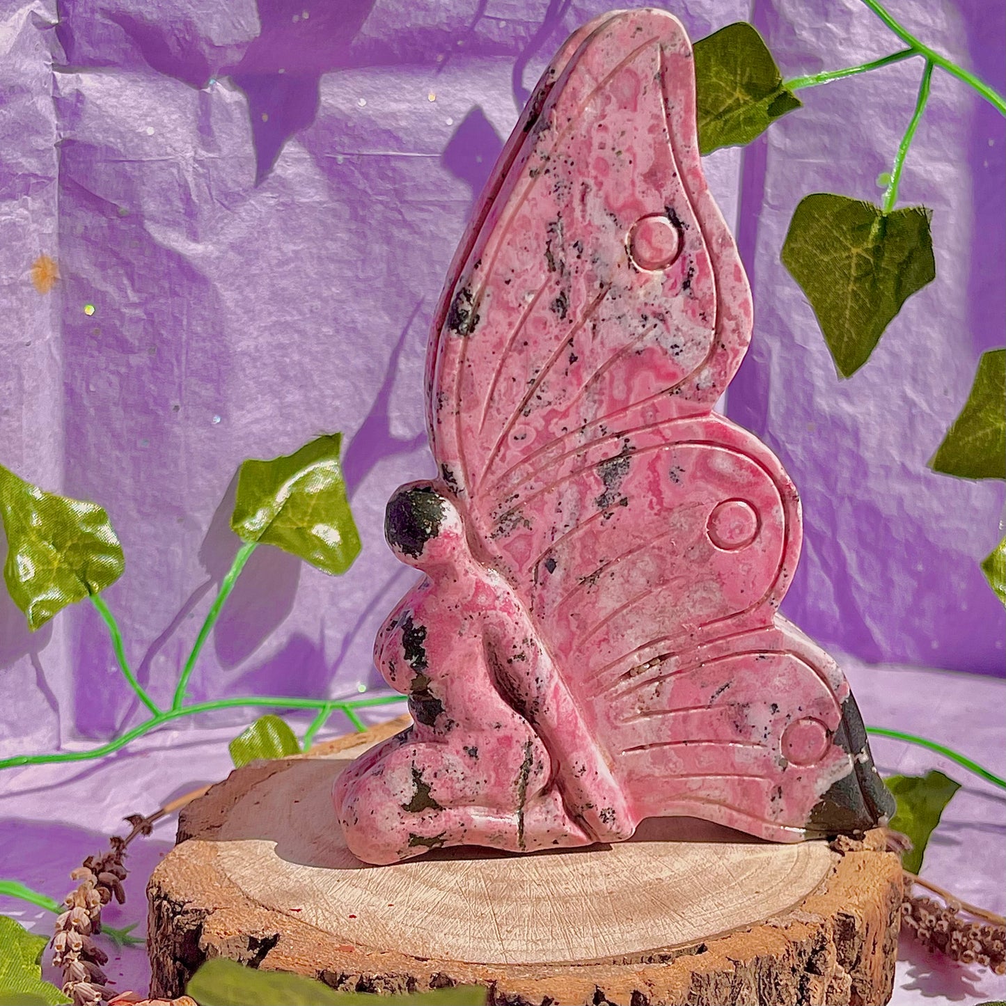 rhodonite fairy carving