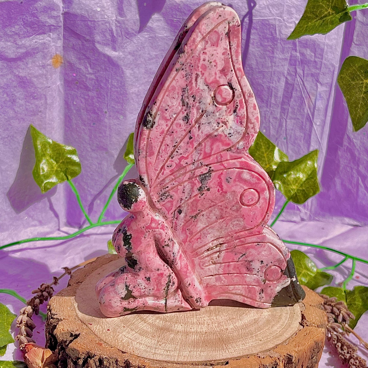 rhodonite fairy carving