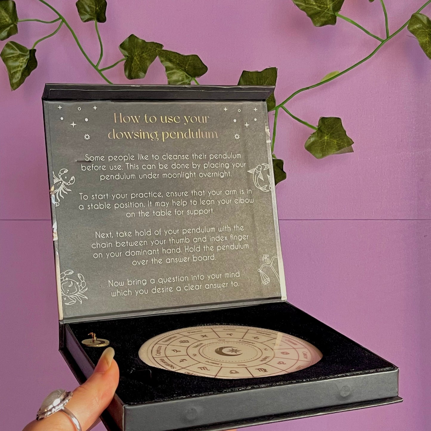 astrology wheel pendulum ceramic divination set ~ with black obsidian pendulum