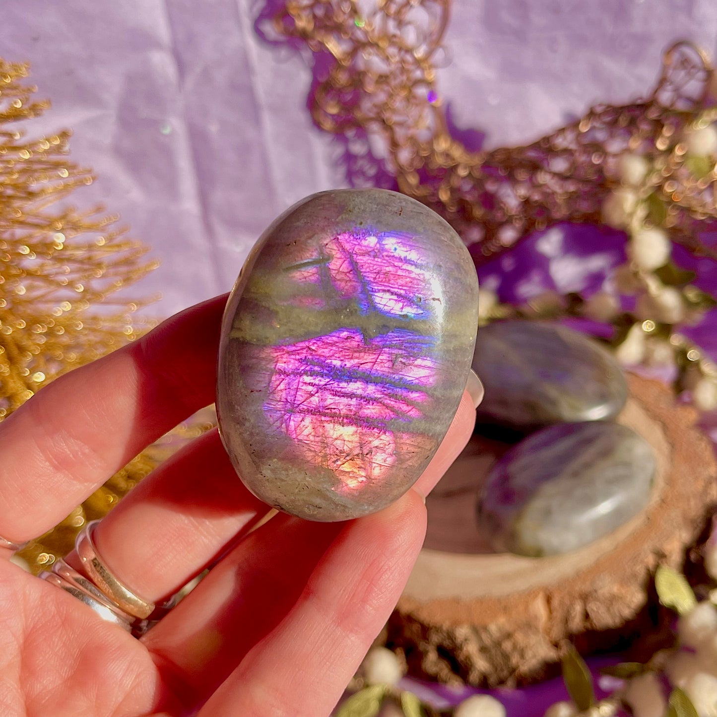 labradorite palm stone sunset flash ~ intuitively chosen