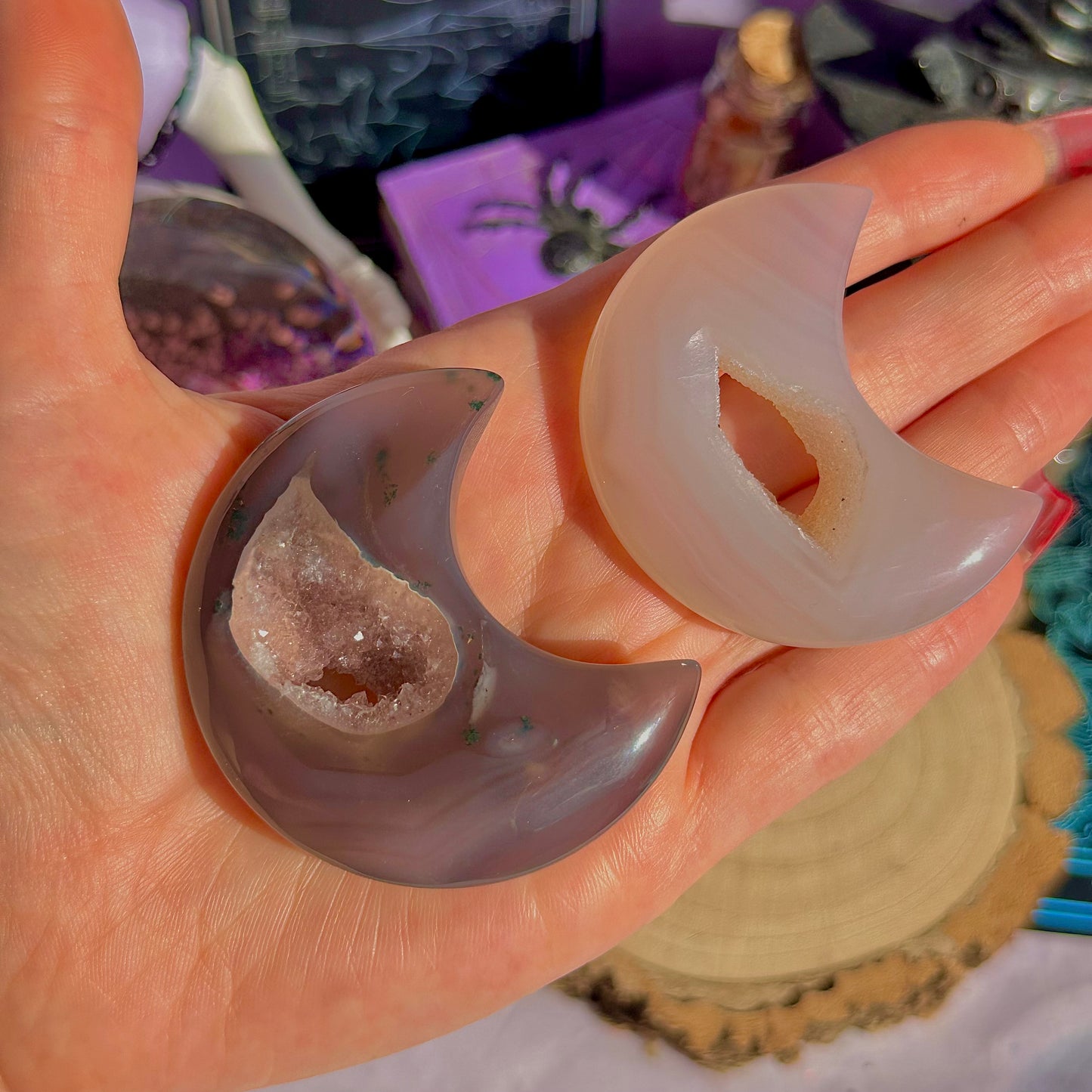 druzy agate moon carving ~ choose your own