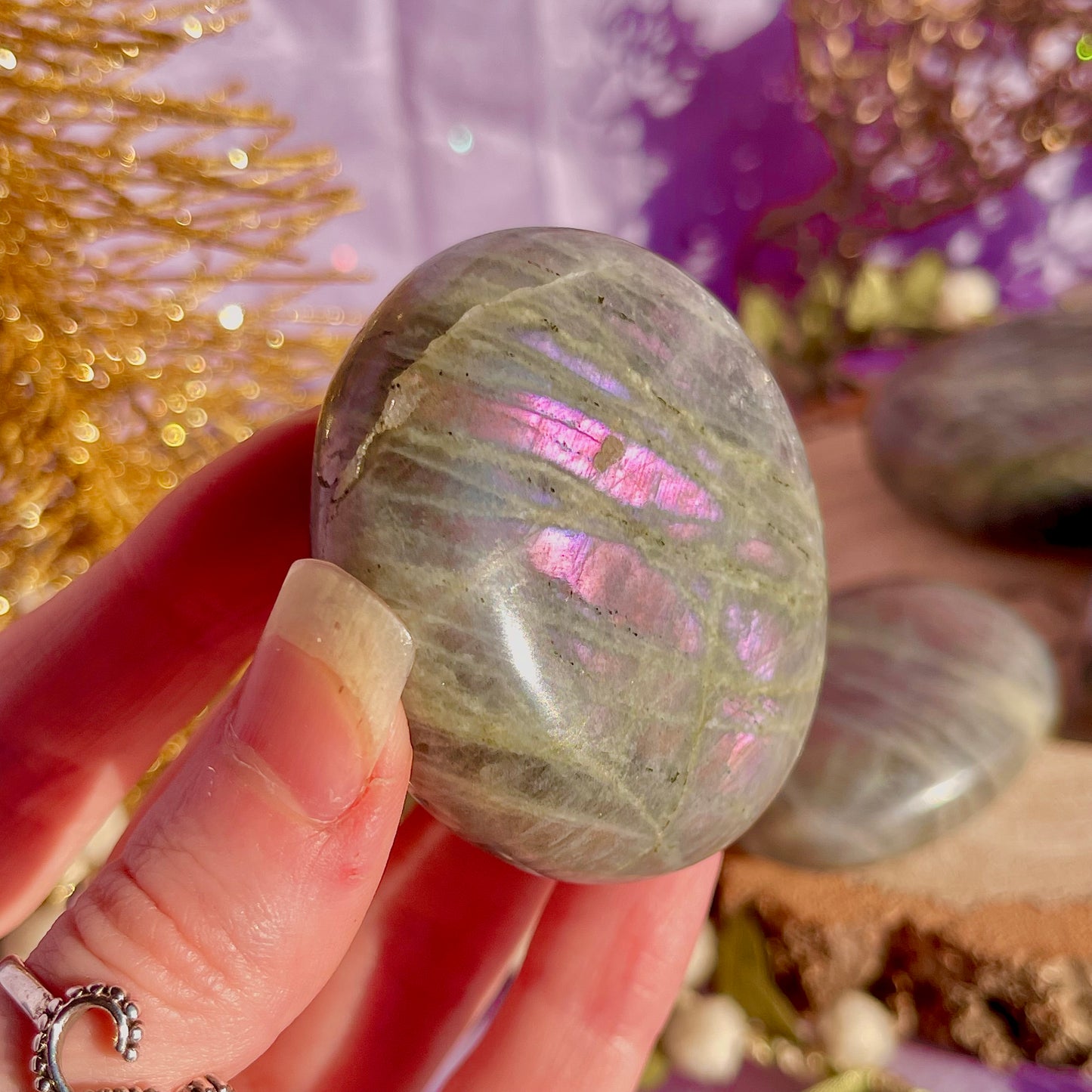 labradorite palm stone sunset flash ~ intuitively chosen