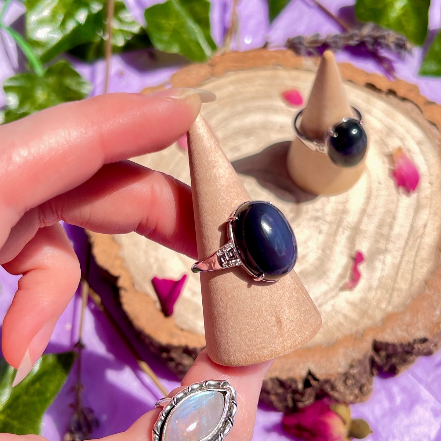 rainbow obsidian 925 adjustable ring