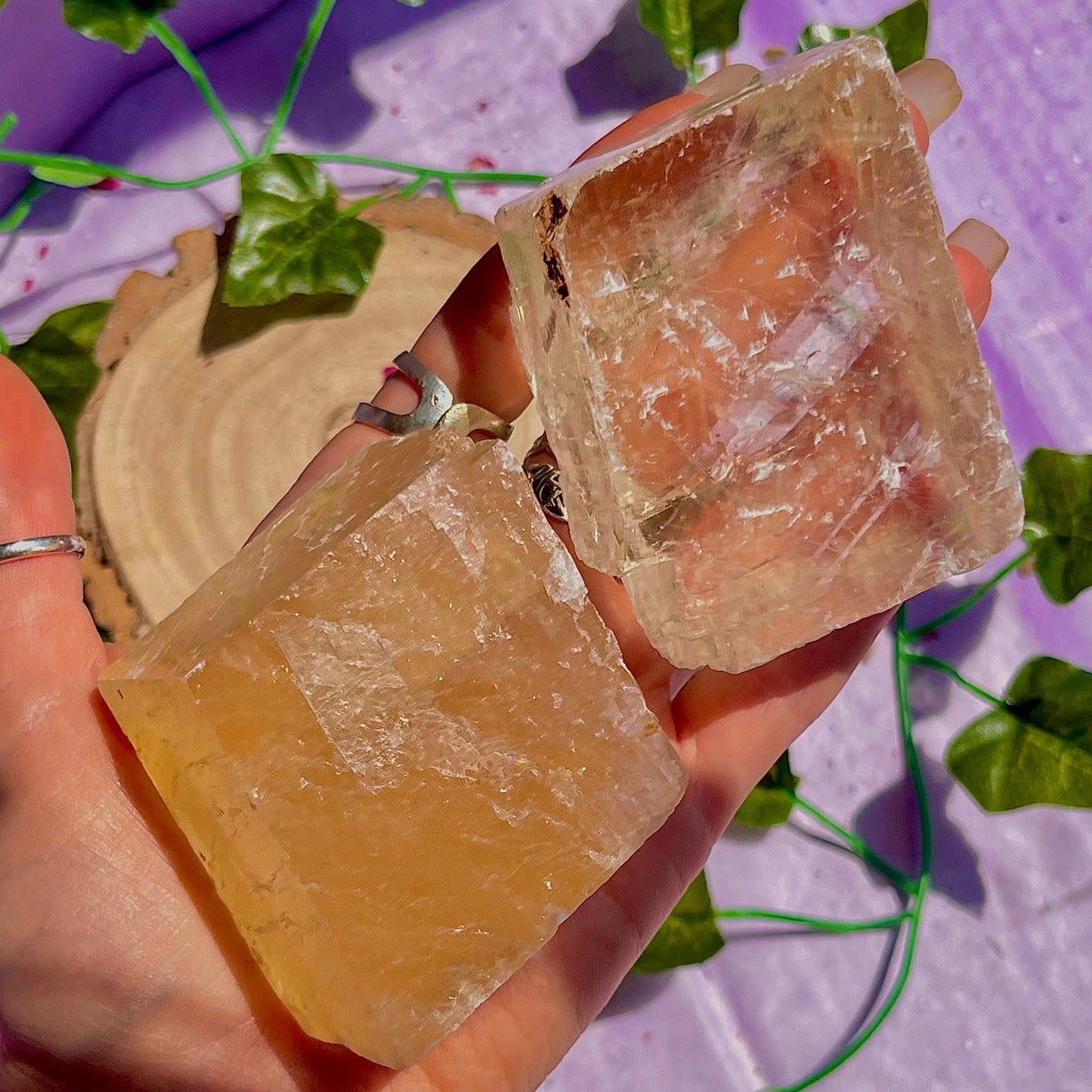 optical golden calcite natural rhombohedrons ~ large