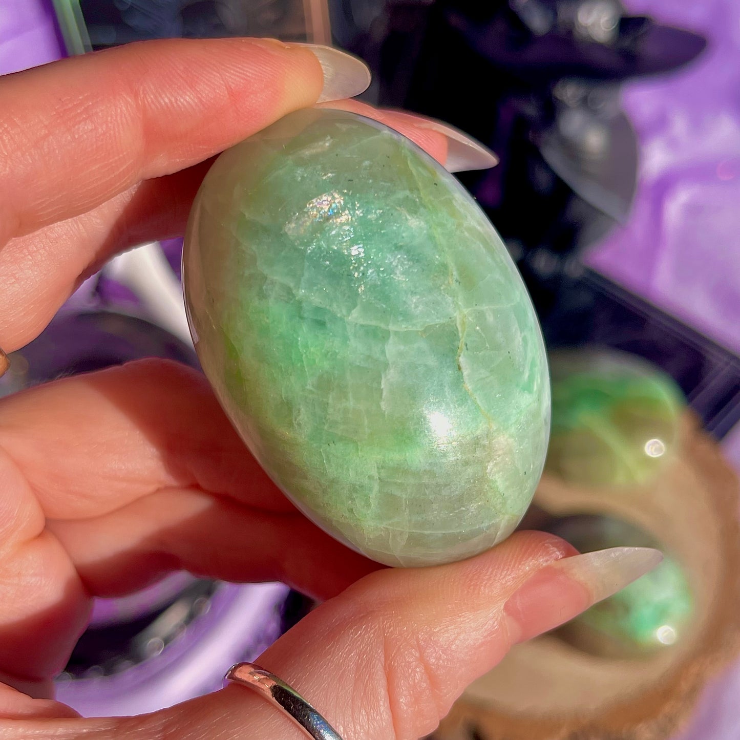 garnierite green moonstone palm stones ~ intuitively chosen