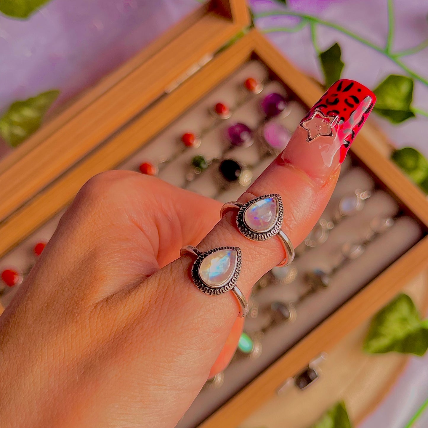 rainbow moonstone style A ~ 925 sterling silver adjustable rings / intuitively chosen