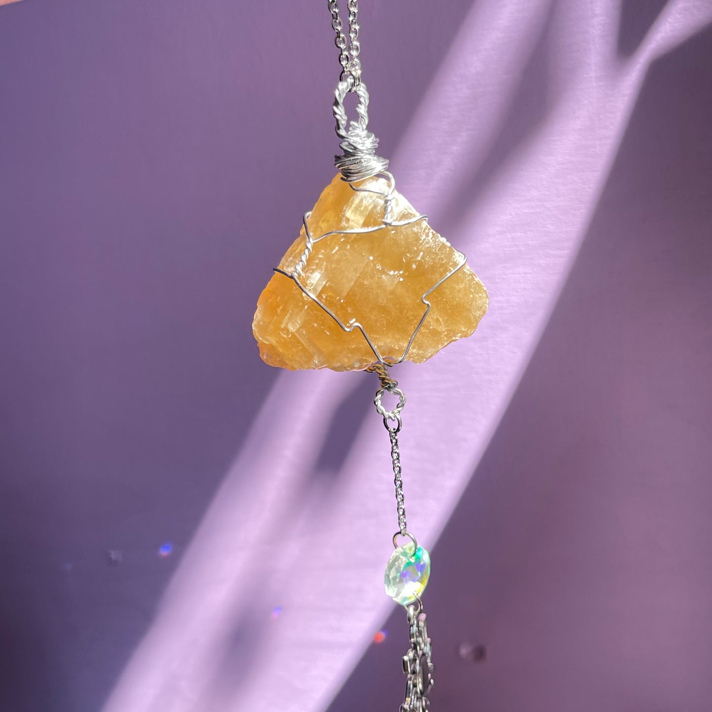 honey bee sun catcher - honey calcite, carnelian, tigers eye & calcite