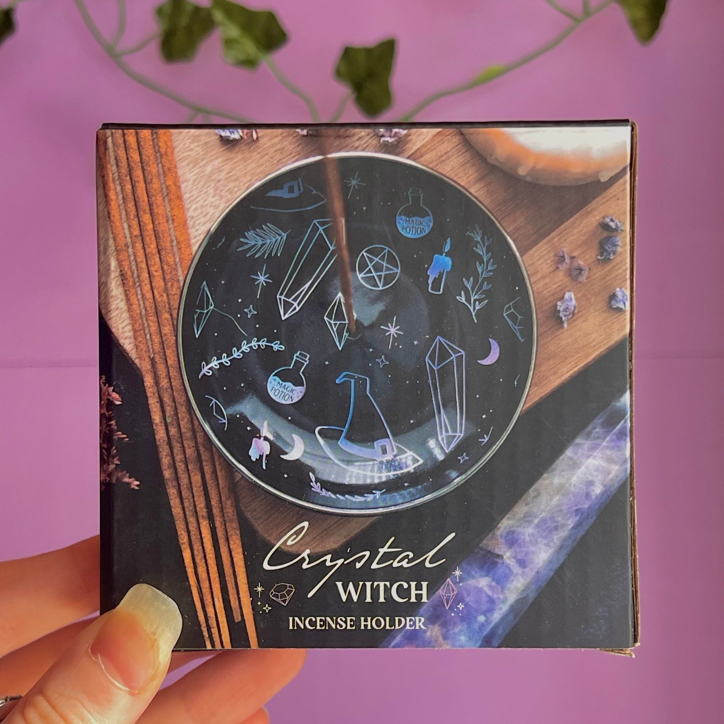 crystal witch incense holder