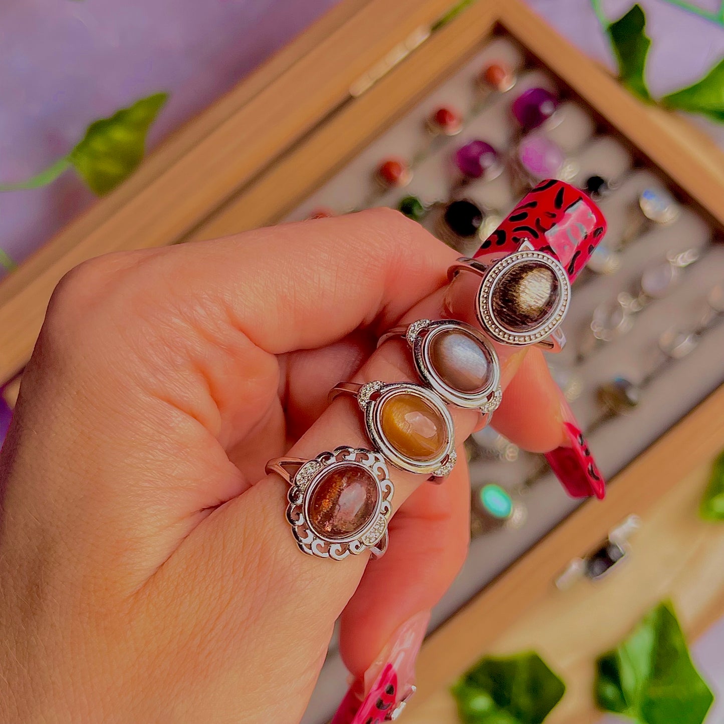 sunstone moonstone ~ 925 sterling silver adjustable rings / choose your own