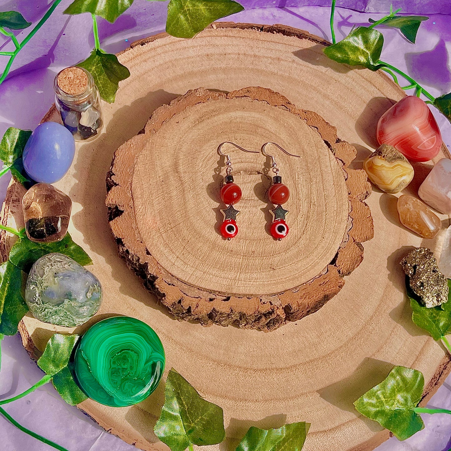 starry eyes earrings ~ carnelian & hematite on 925 hooks