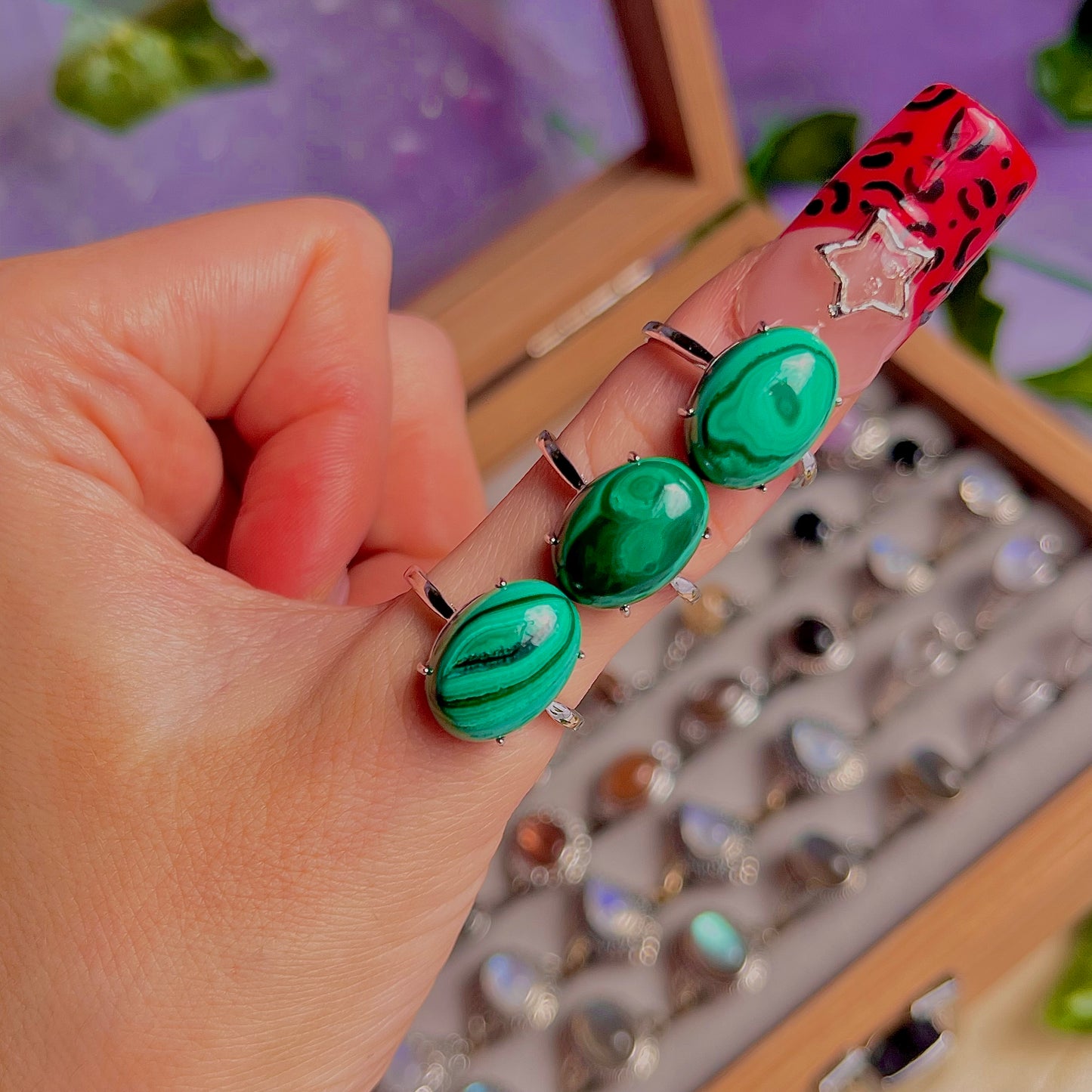malachite ~ 925 sterling silver adjustable rings / choose your own