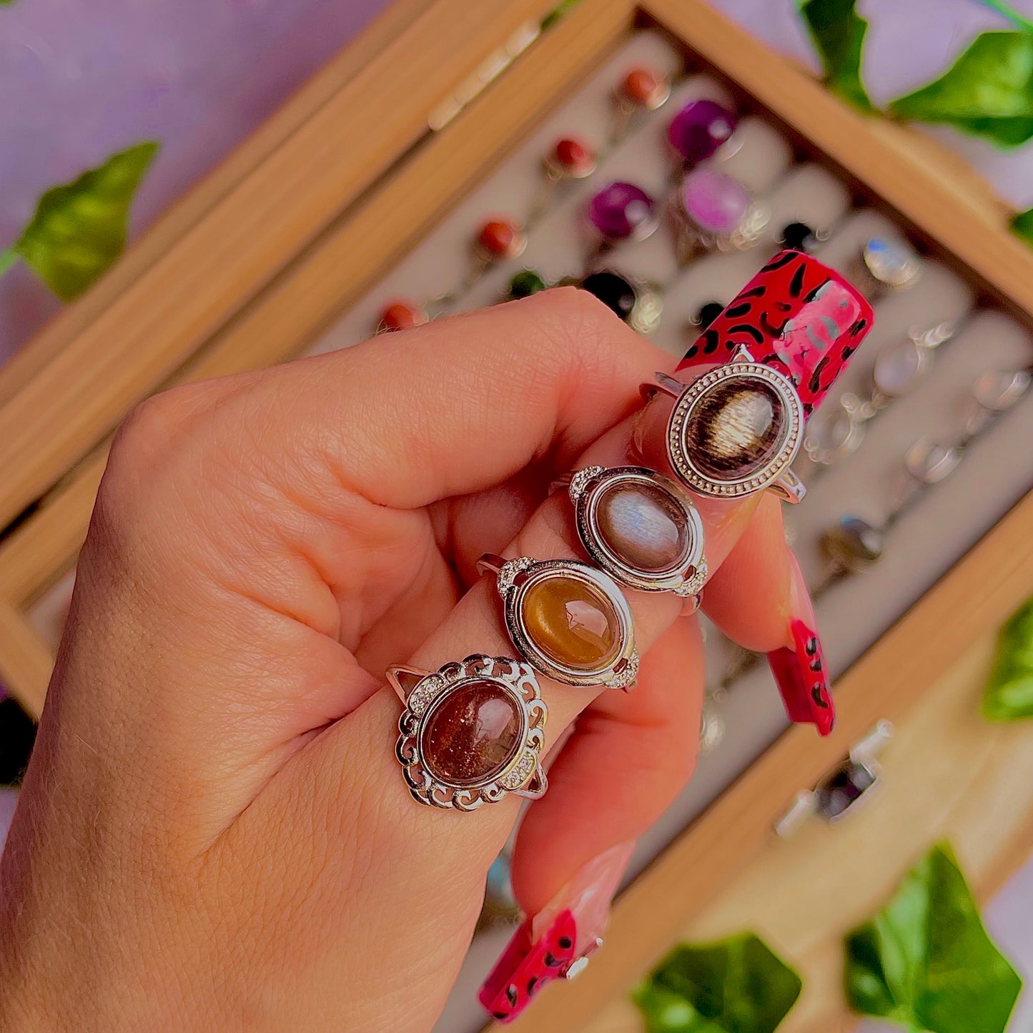sunstone moonstone ~ 925 sterling silver adjustable rings / choose your own
