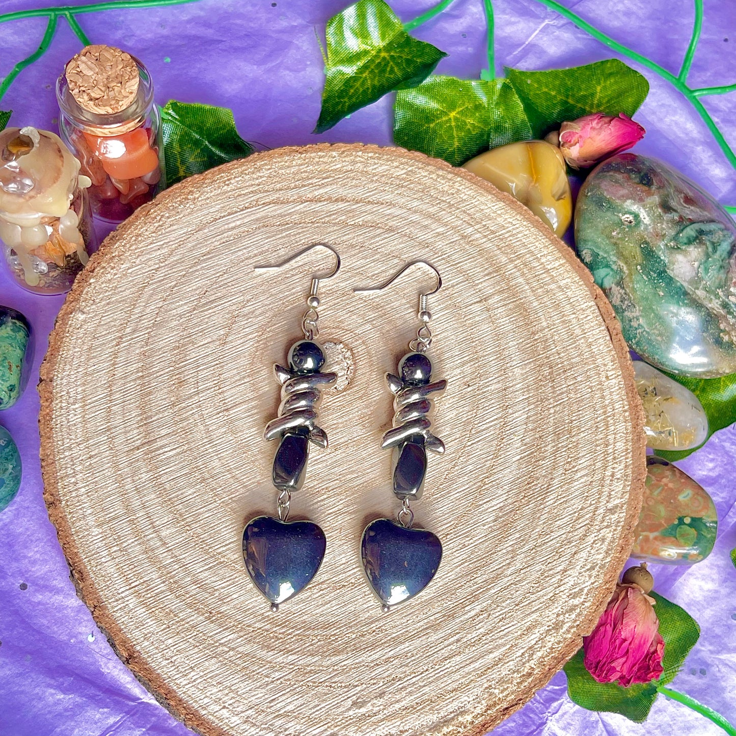 hematite wire earrings on 925 hooks