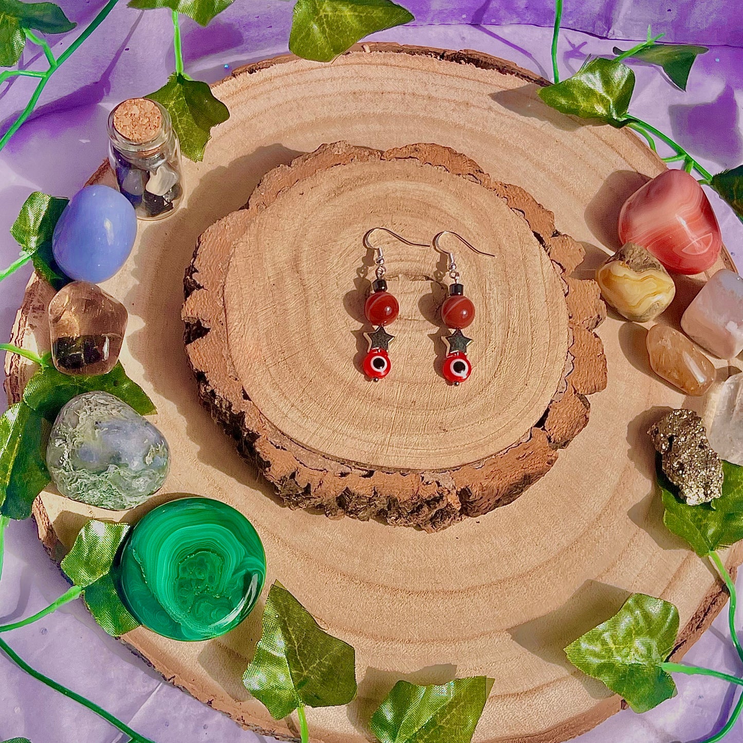 starry eyes earrings ~ carnelian & hematite on 925 hooks