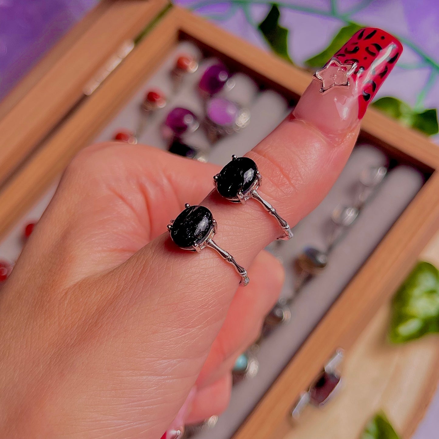 black rutile quartz ~ 925 sterling silver adjustable rings / intuitively chosen