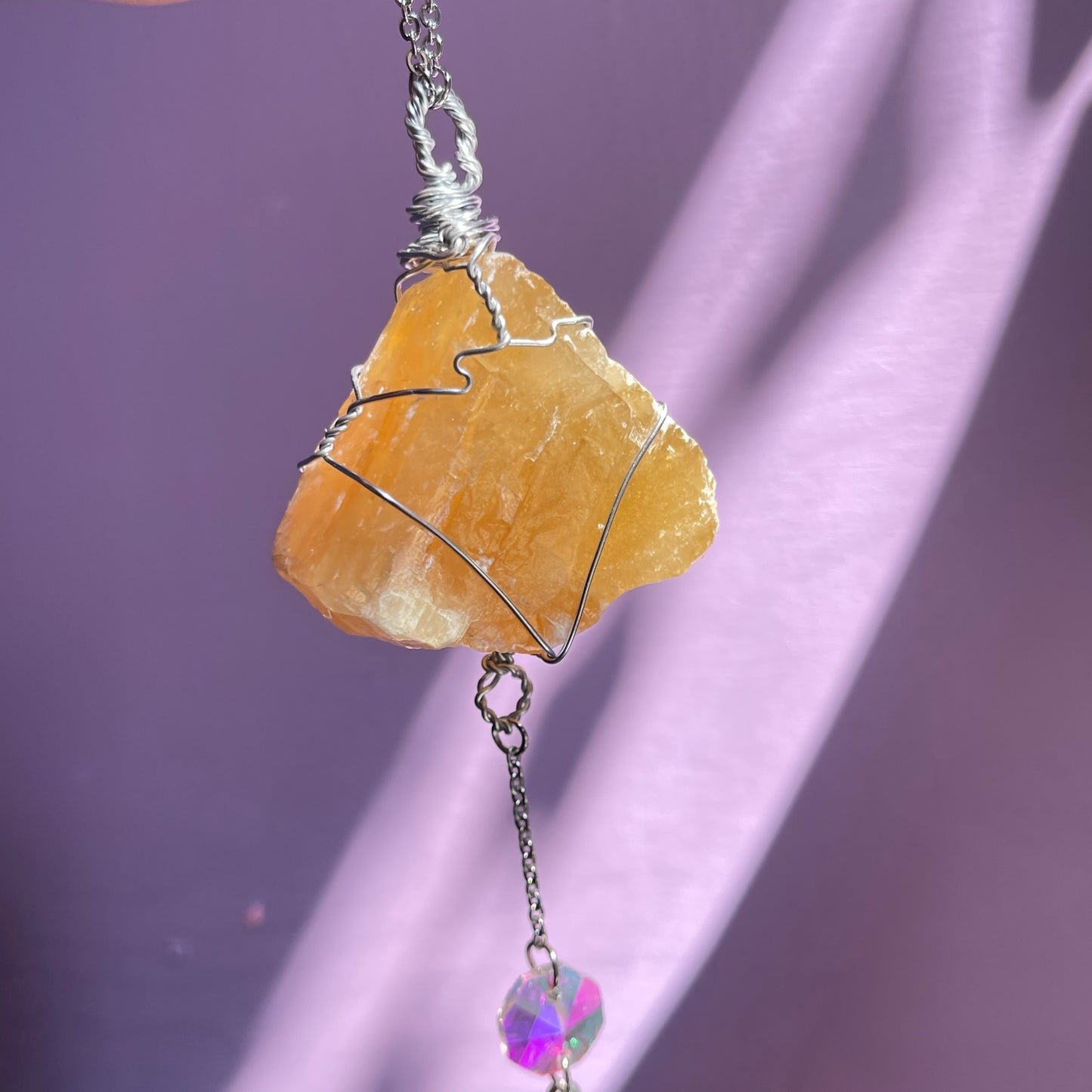 honey bee sun catcher - honey calcite, carnelian, tigers eye & calcite