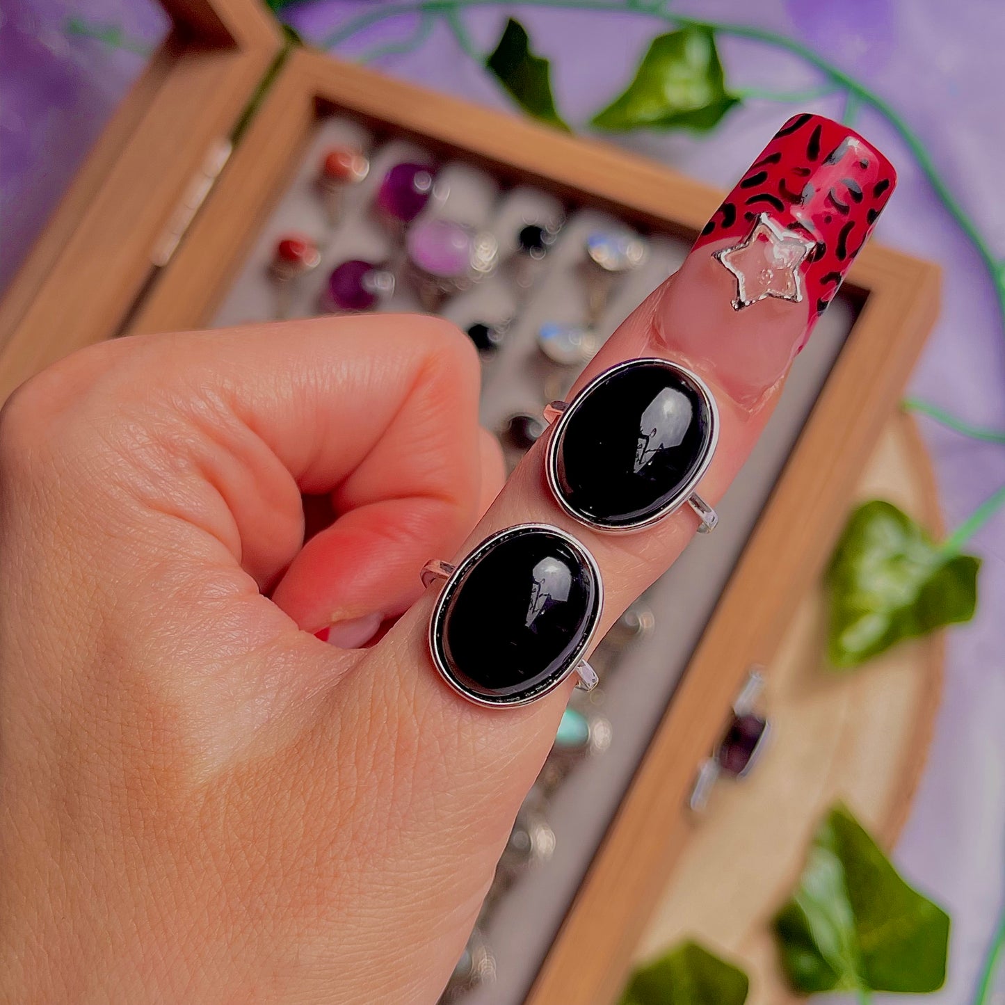 black obsidian ~ 925 sterling silver adjustable rings / intuitively chosen