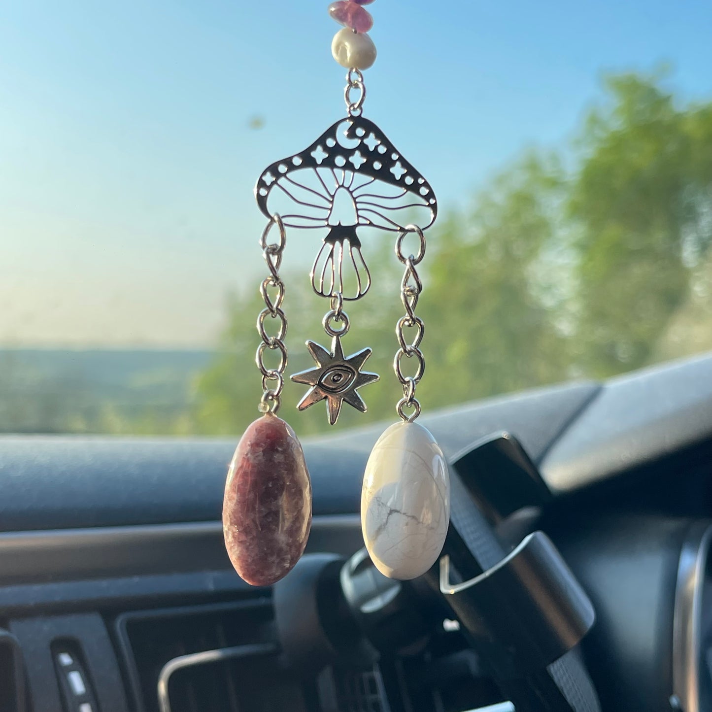 calm / anxiety relief car charm - howlite, lepidolite, amethyst, calcite, clear quartz