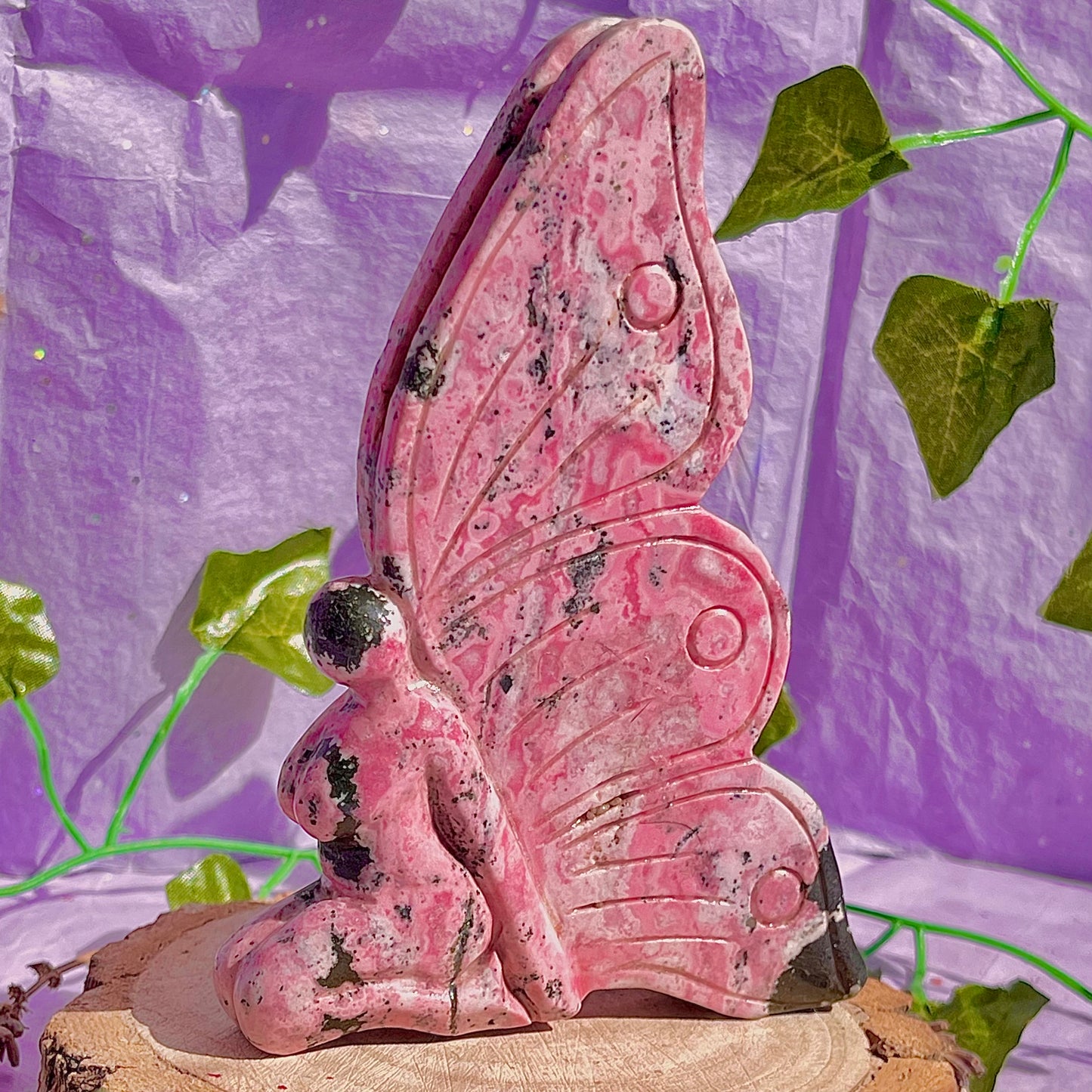 rhodonite fairy carving
