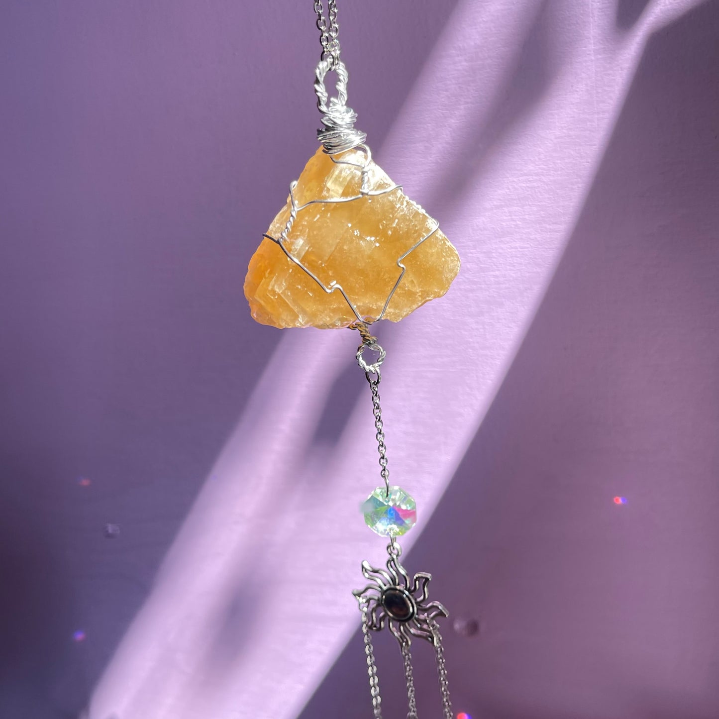 honey bee sun catcher - honey calcite, carnelian, tigers eye & calcite