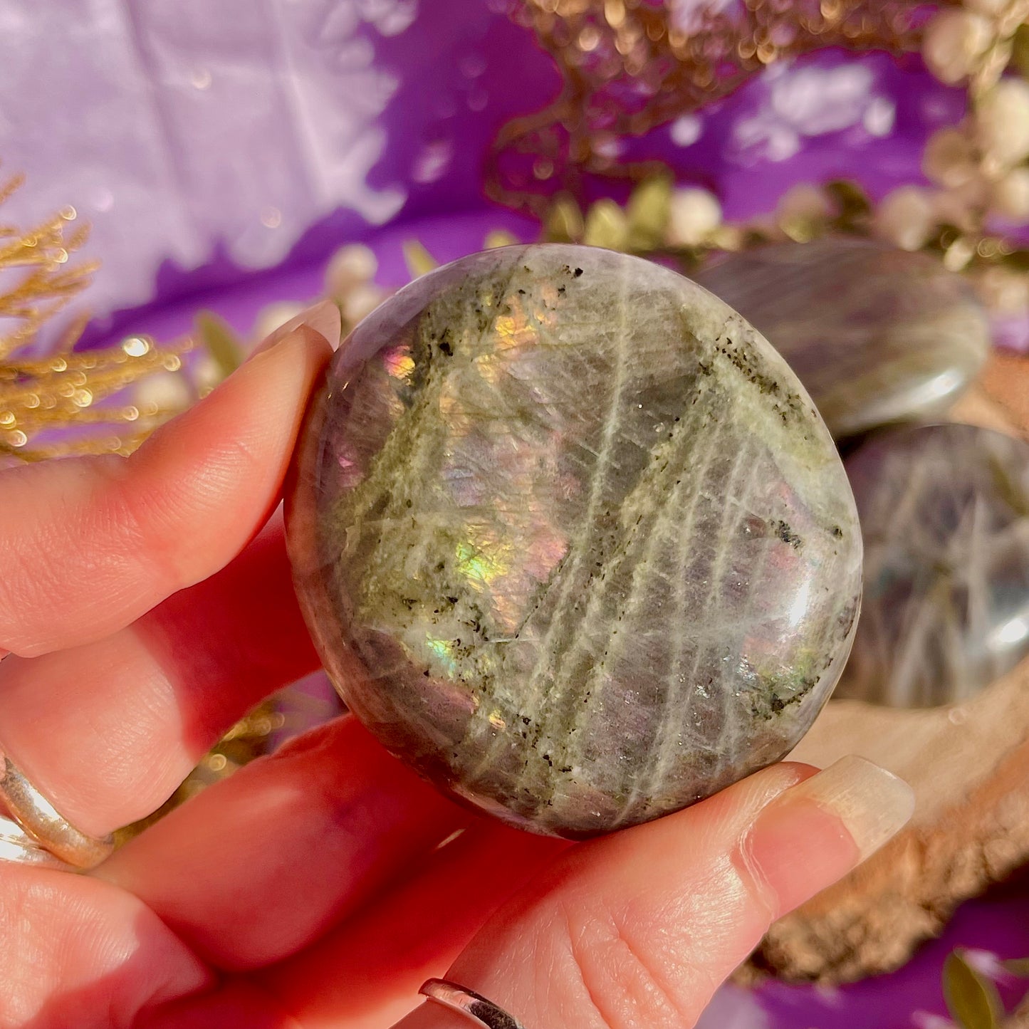 labradorite palm stone sunset flash ~ intuitively chosen