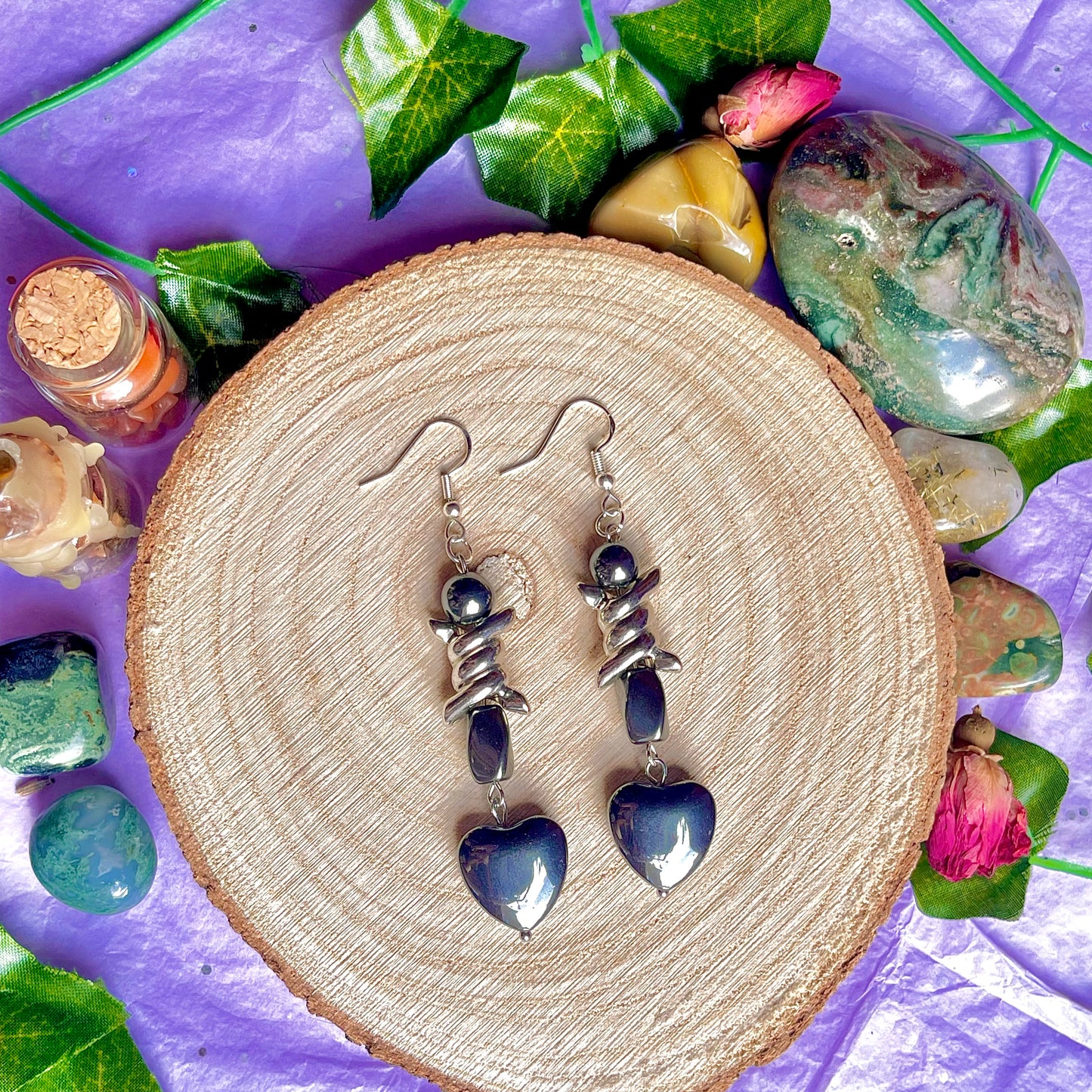 hematite wire earrings on 925 hooks
