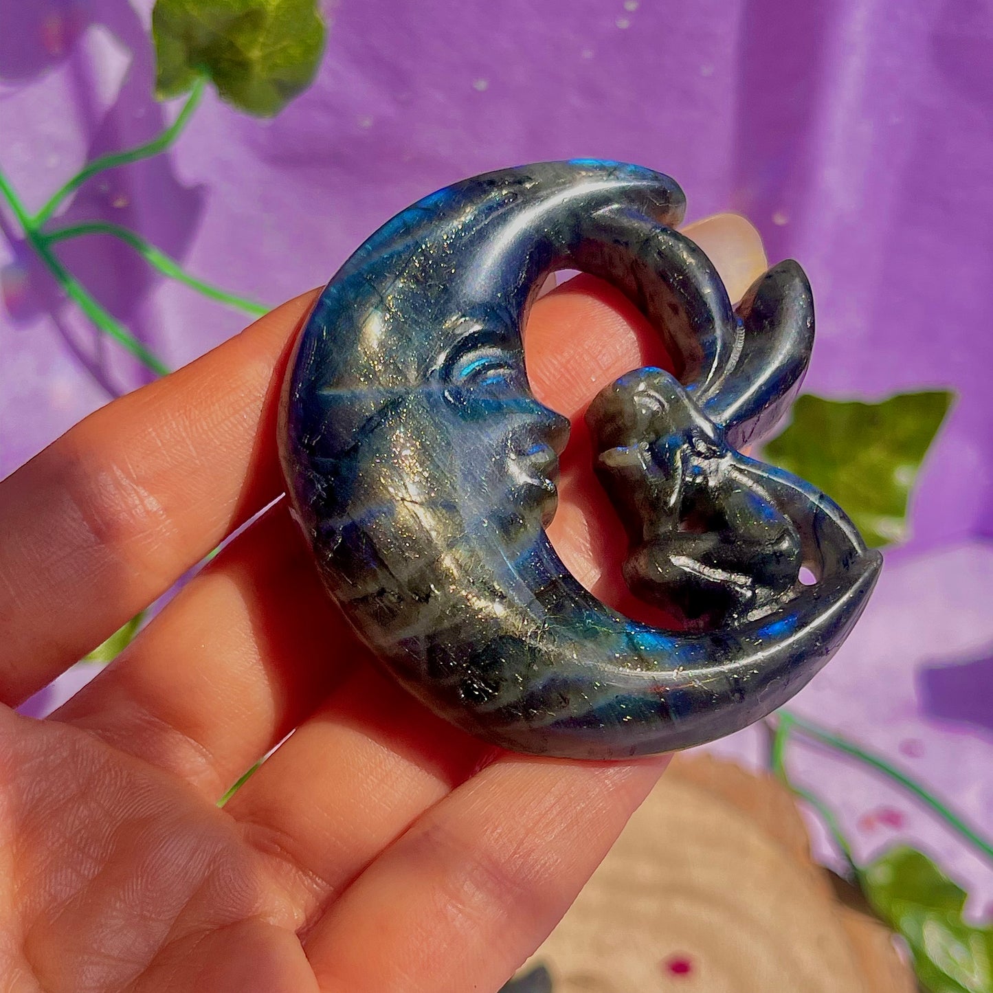 labradorite moon & fairy carvings