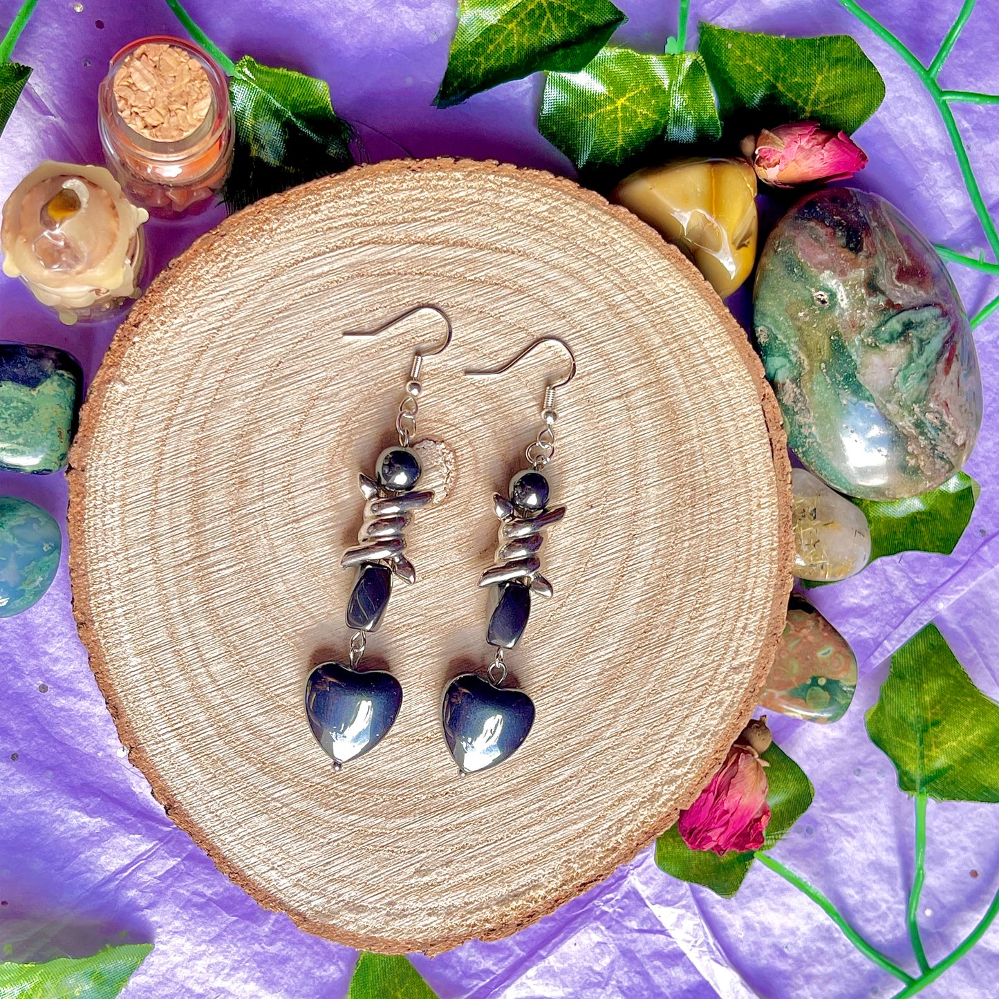 hematite wire earrings on 925 hooks