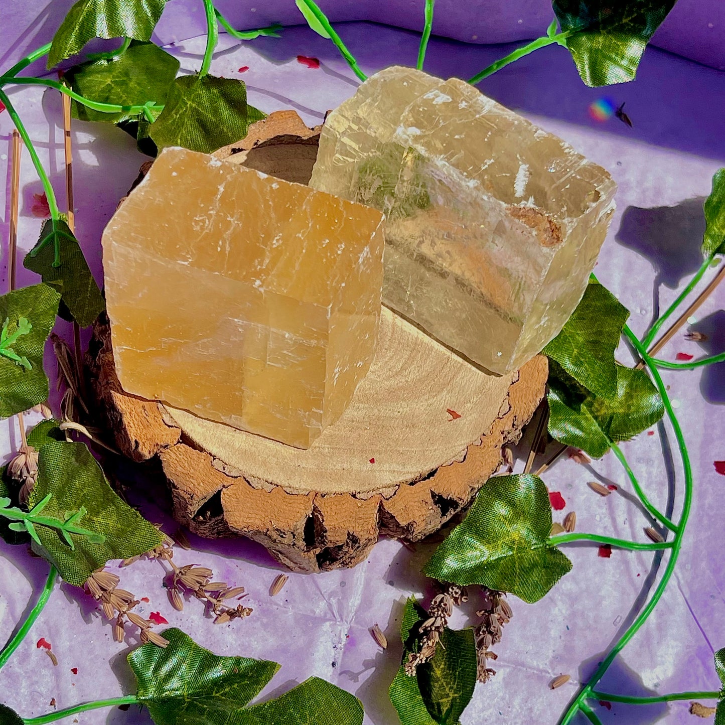 optical golden calcite natural rhombohedrons ~ large