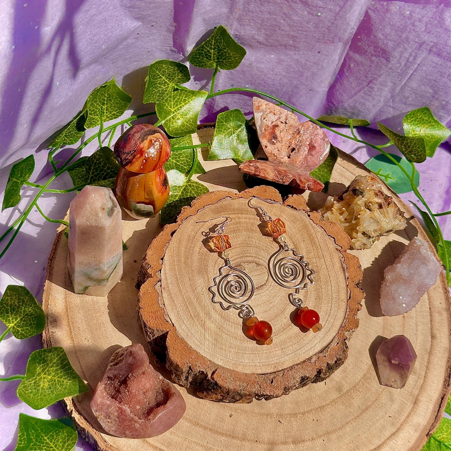 summer rays earrings ~ sunstone, carnelian on 925 hooks