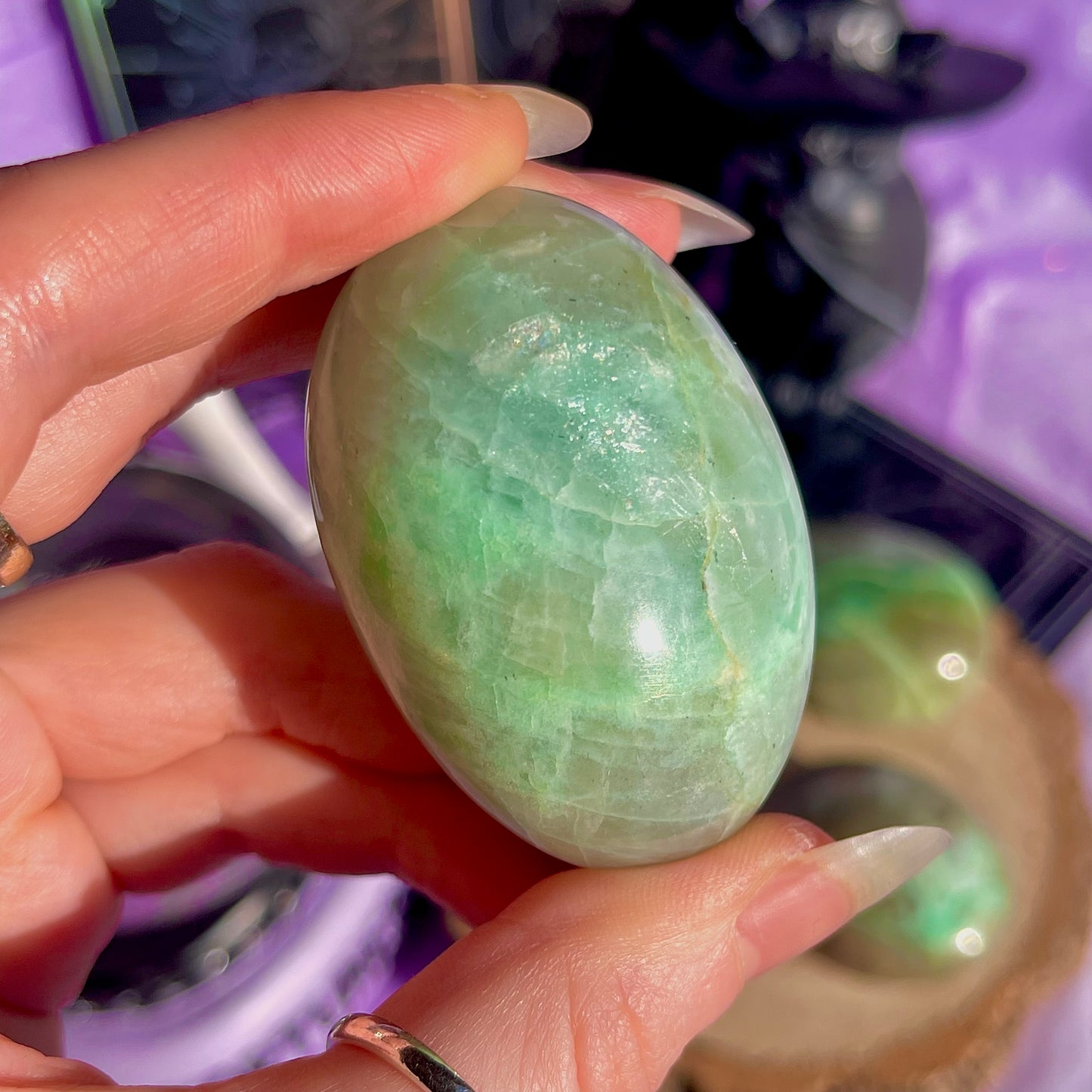 garnierite green moonstone palm stones ~ intuitively chosen