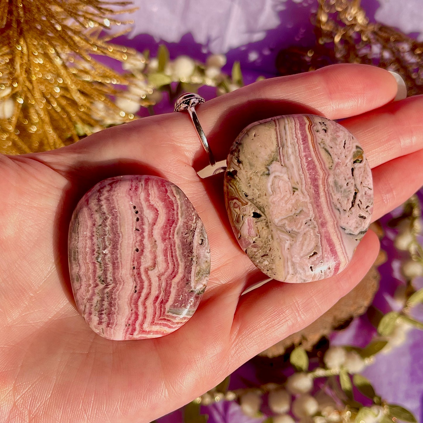 rhodochrosite palm stone ~ intuitively chosen