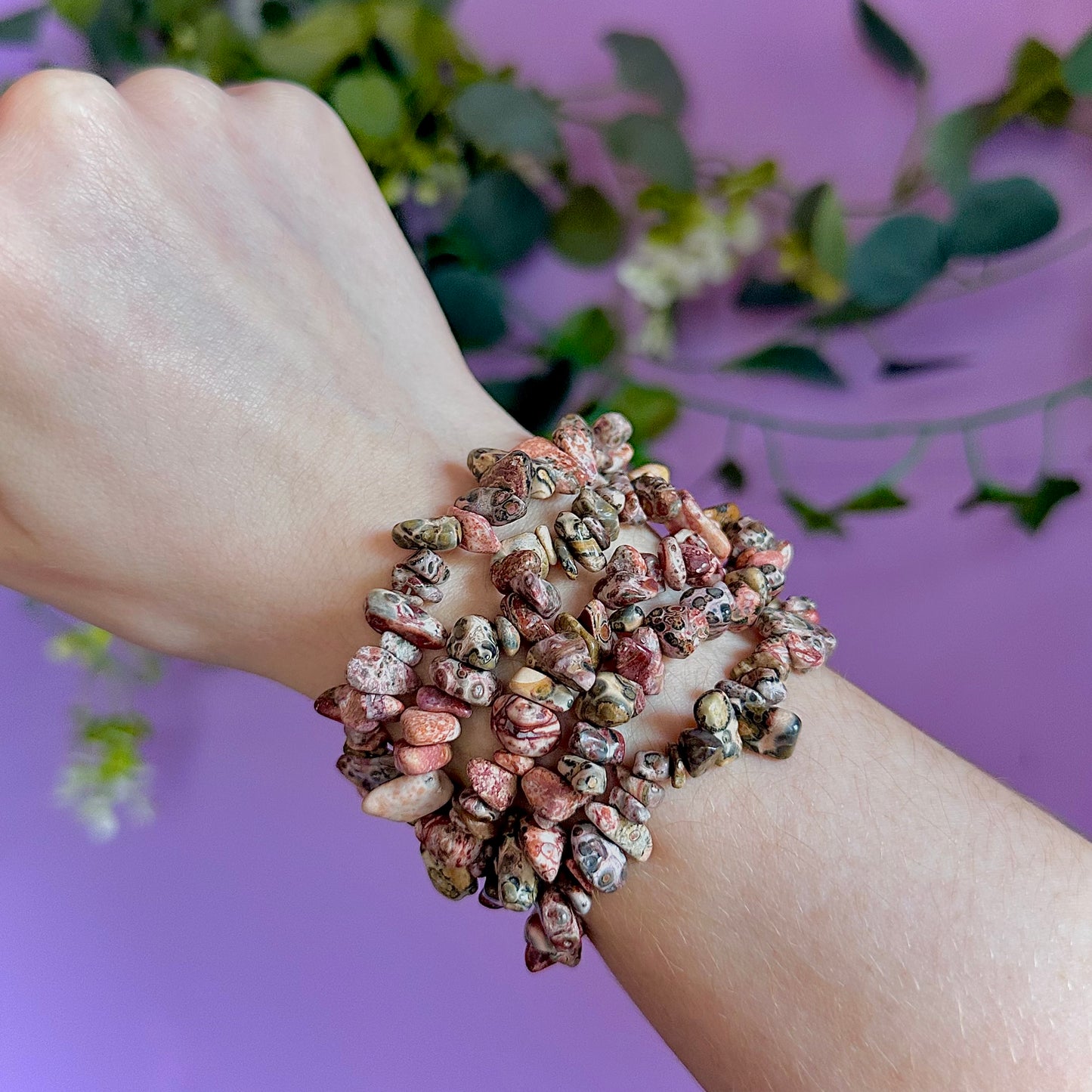 leopard jasper chip bracelets