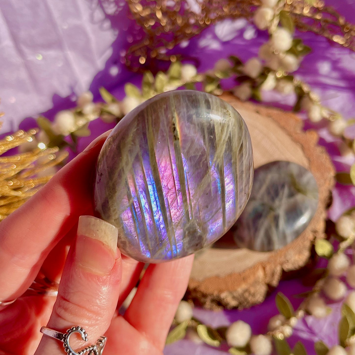 labradorite palm stone sunset flash ~ intuitively chosen