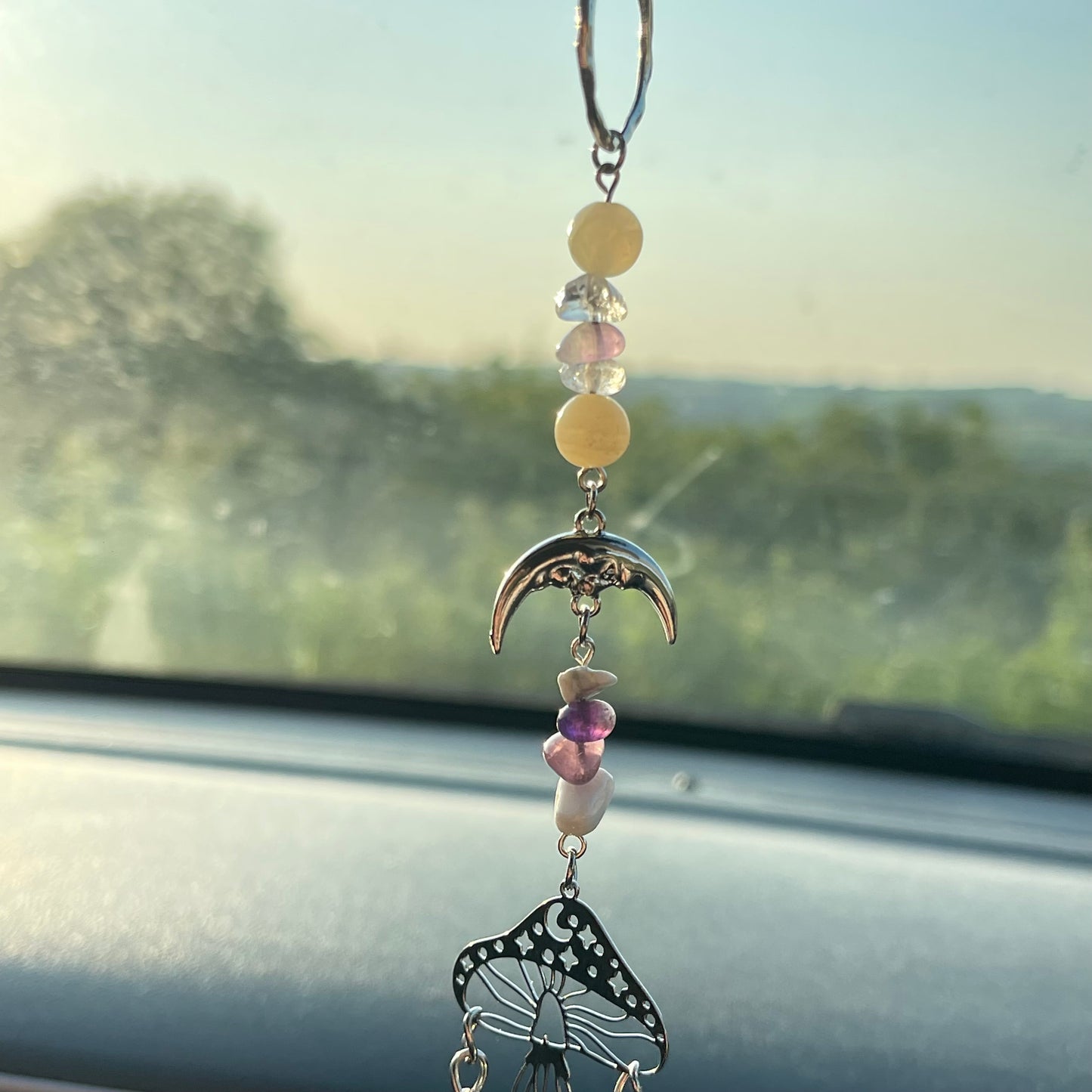 calm / anxiety relief car charm - howlite, lepidolite, amethyst, calcite, clear quartz