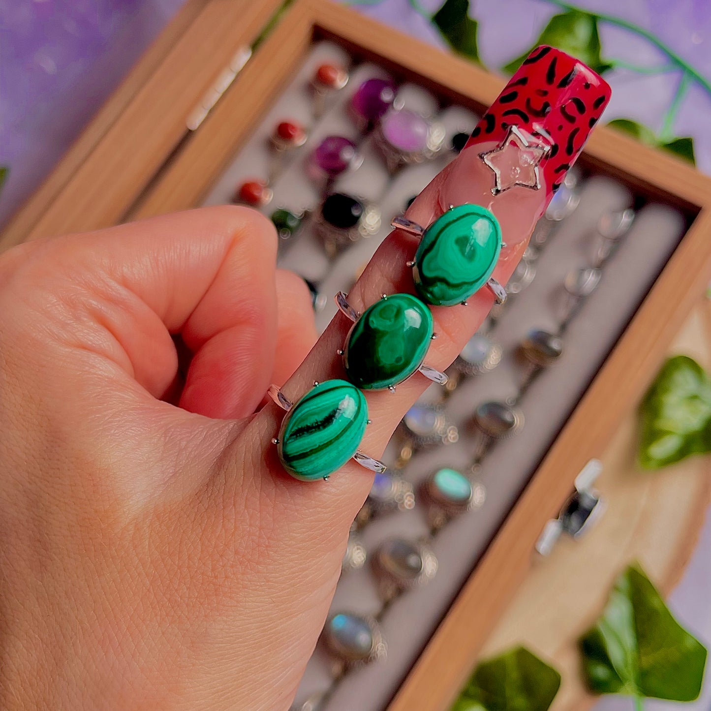 malachite ~ 925 sterling silver adjustable rings / choose your own