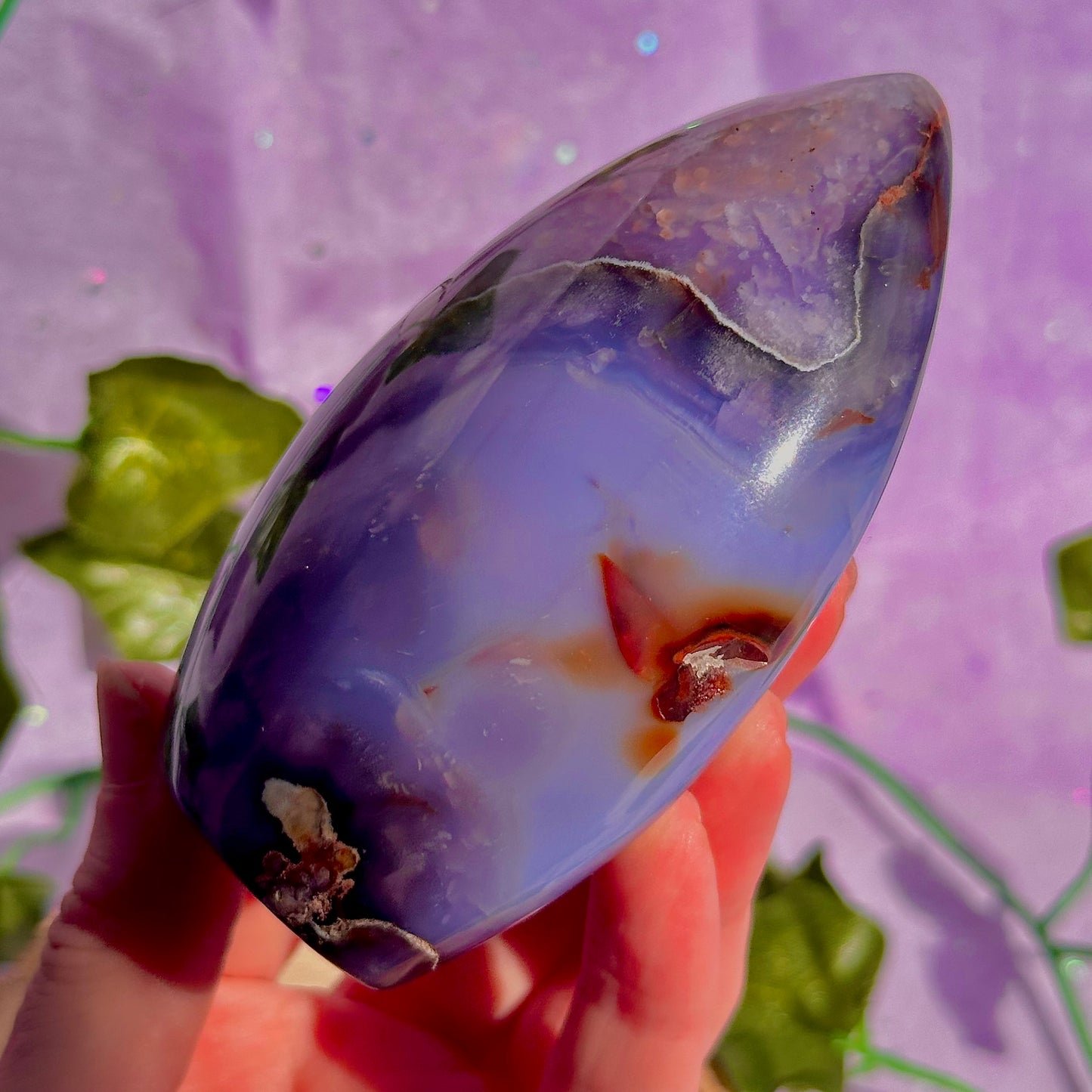 blue flower agate teardrop carving