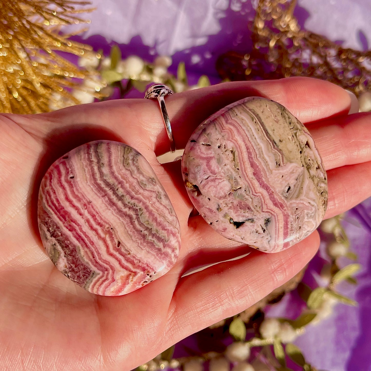 rhodochrosite palm stone ~ intuitively chosen