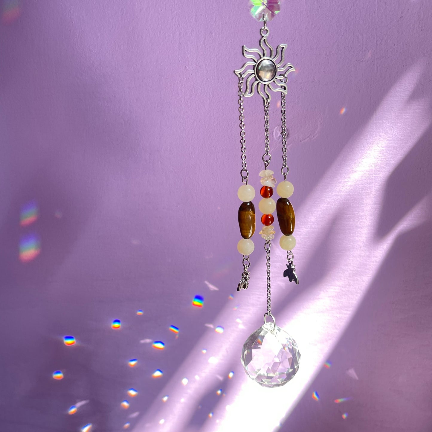 honey bee sun catcher - honey calcite, carnelian, tigers eye & calcite