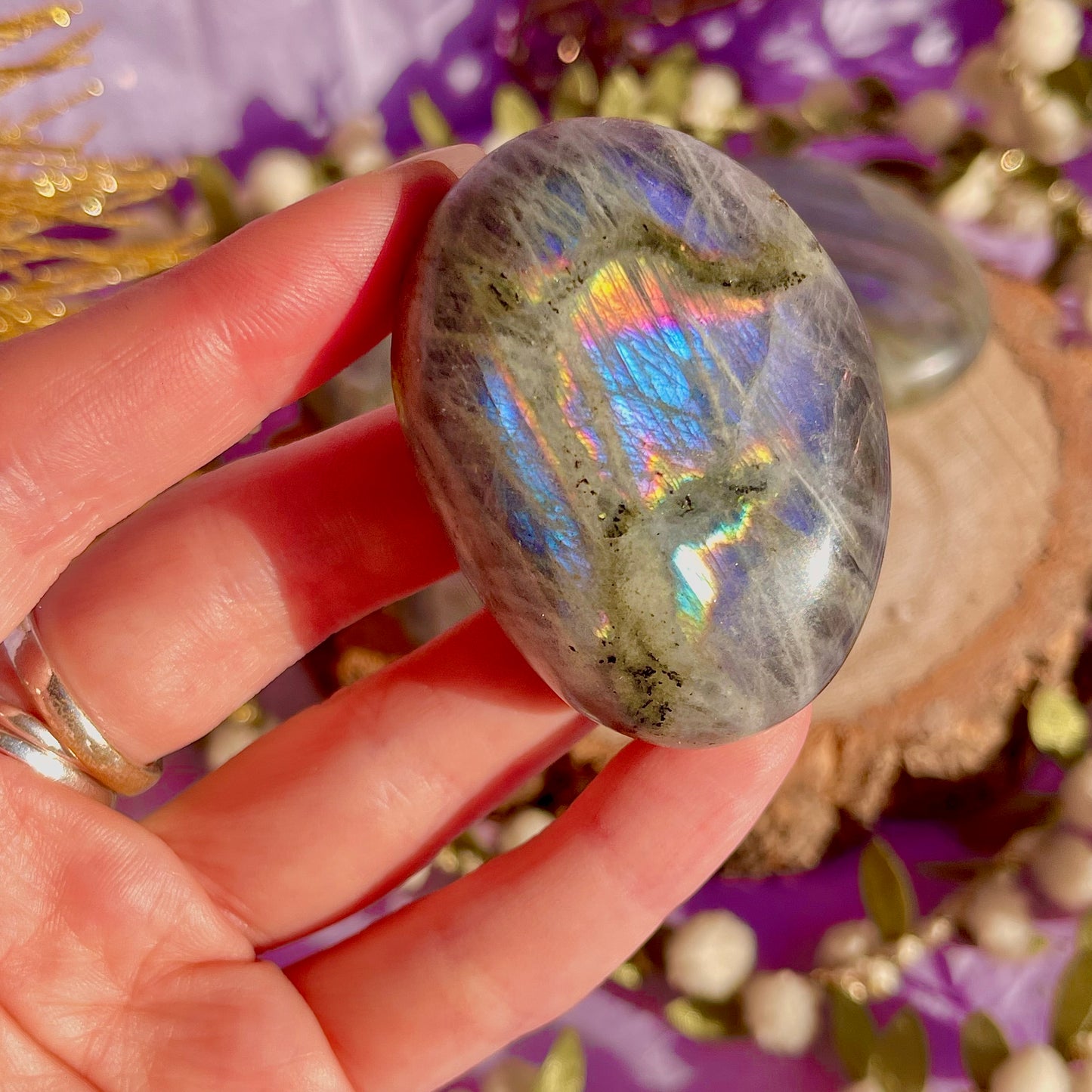 labradorite palm stone sunset flash ~ intuitively chosen