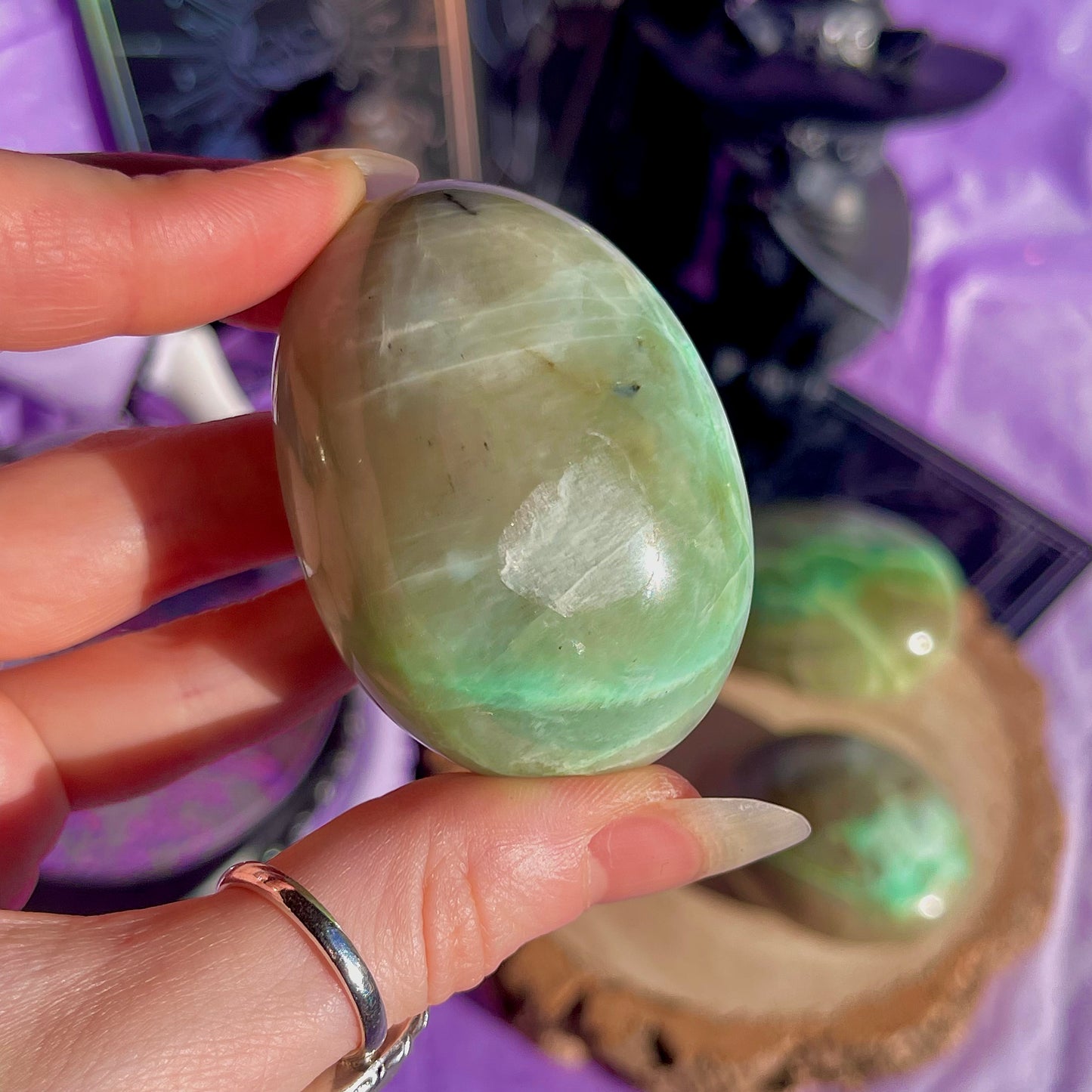 garnierite green moonstone palm stones ~ intuitively chosen