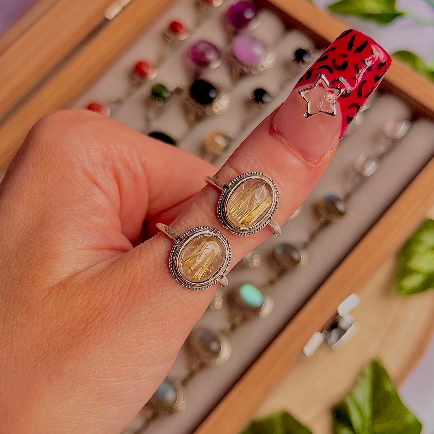 gold rutile quartz style A ~ 925 sterling silver adjustable rings / intuitively chosen