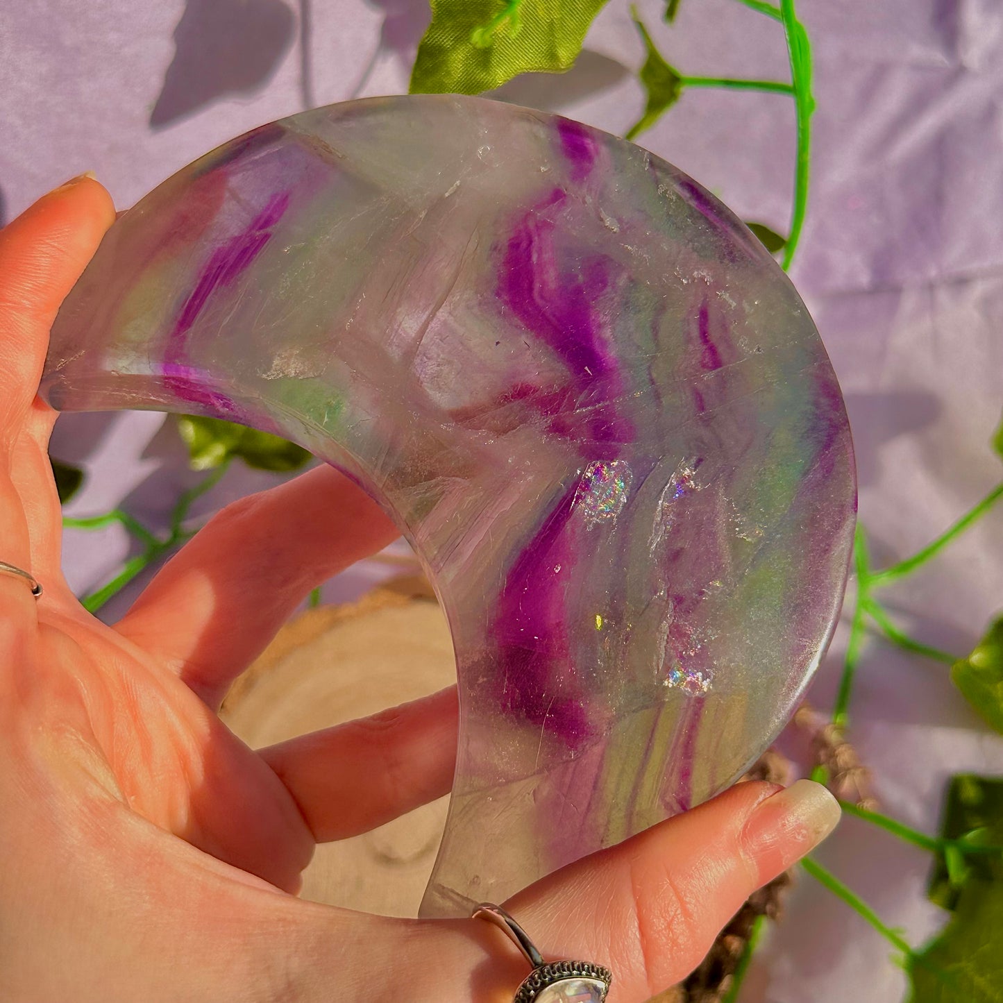 rainbow fluorite moon carving