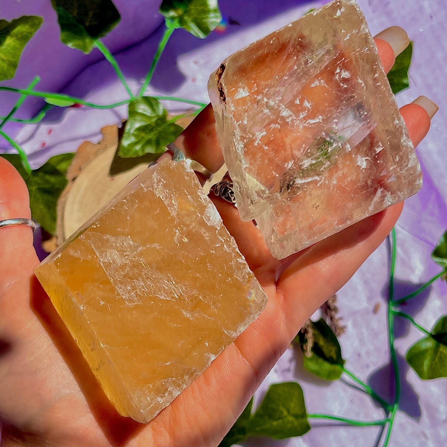 optical golden calcite natural rhombohedrons ~ large