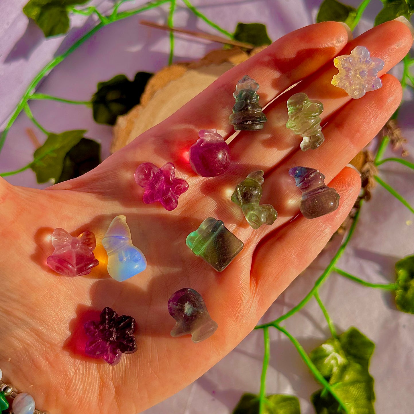 rainbow fluorite & opalite mini mystery christmas carvings ~ intuitively chosen