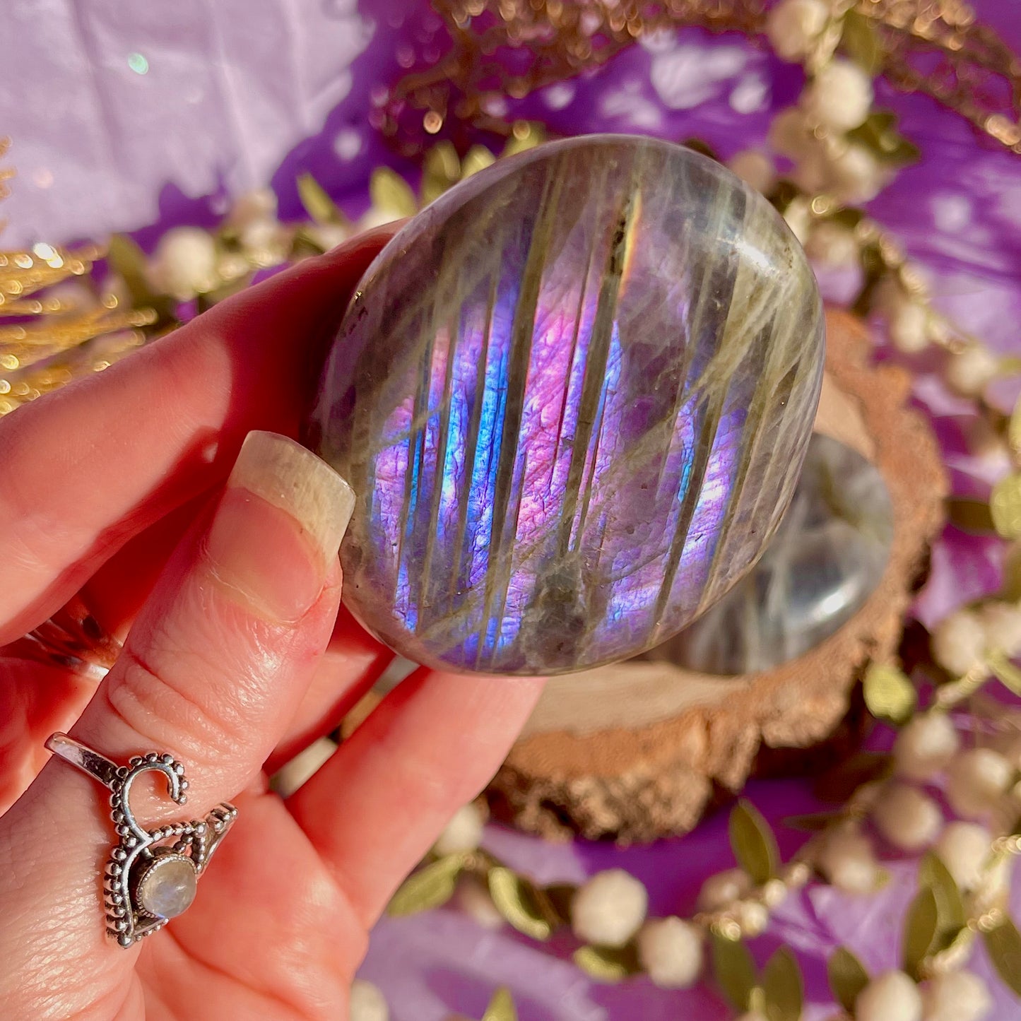labradorite palm stone sunset flash ~ intuitively chosen